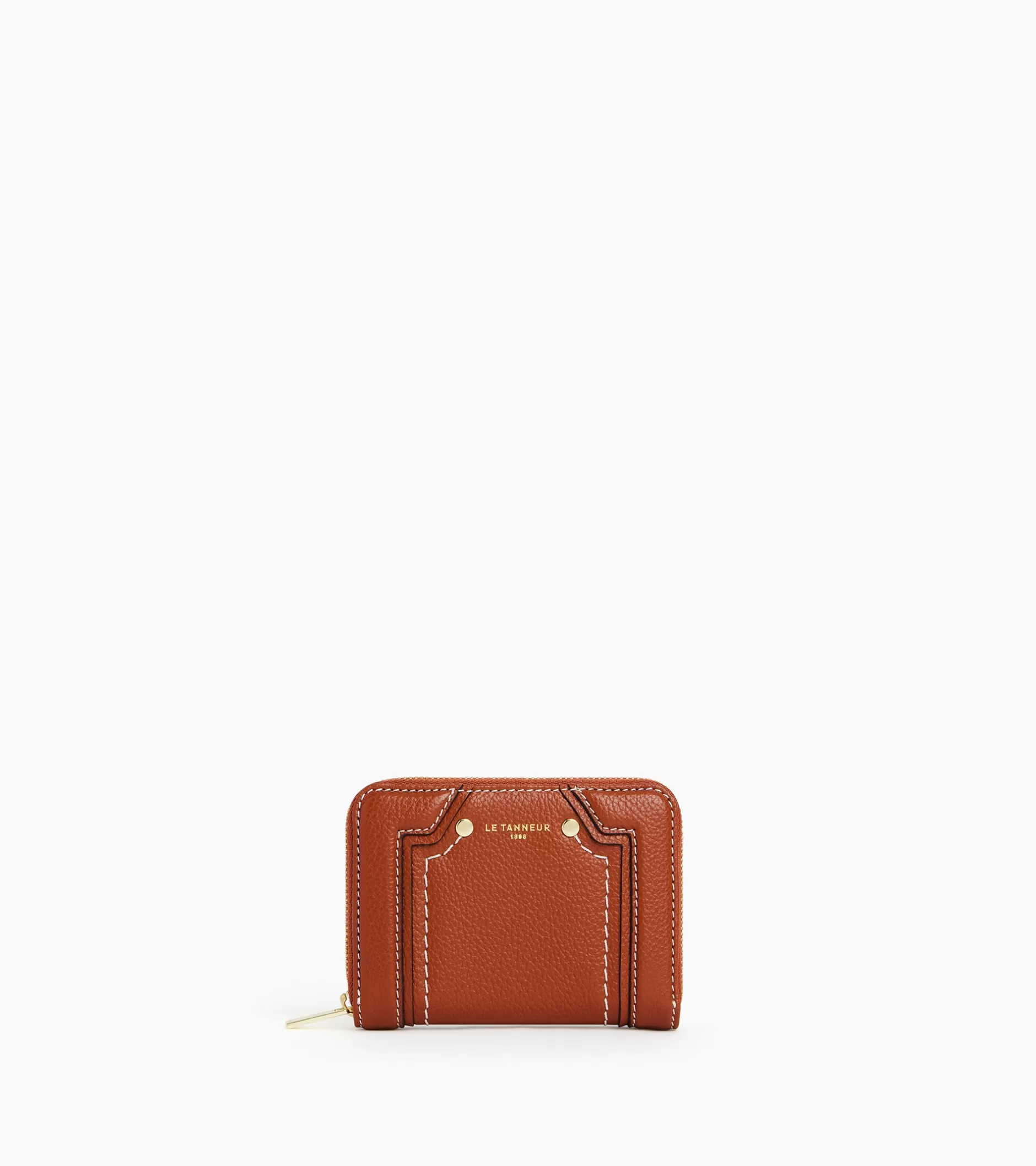 Femme Le Tanneur Porte cartes zippé Ella en cuir grainé - Mahogany Brown