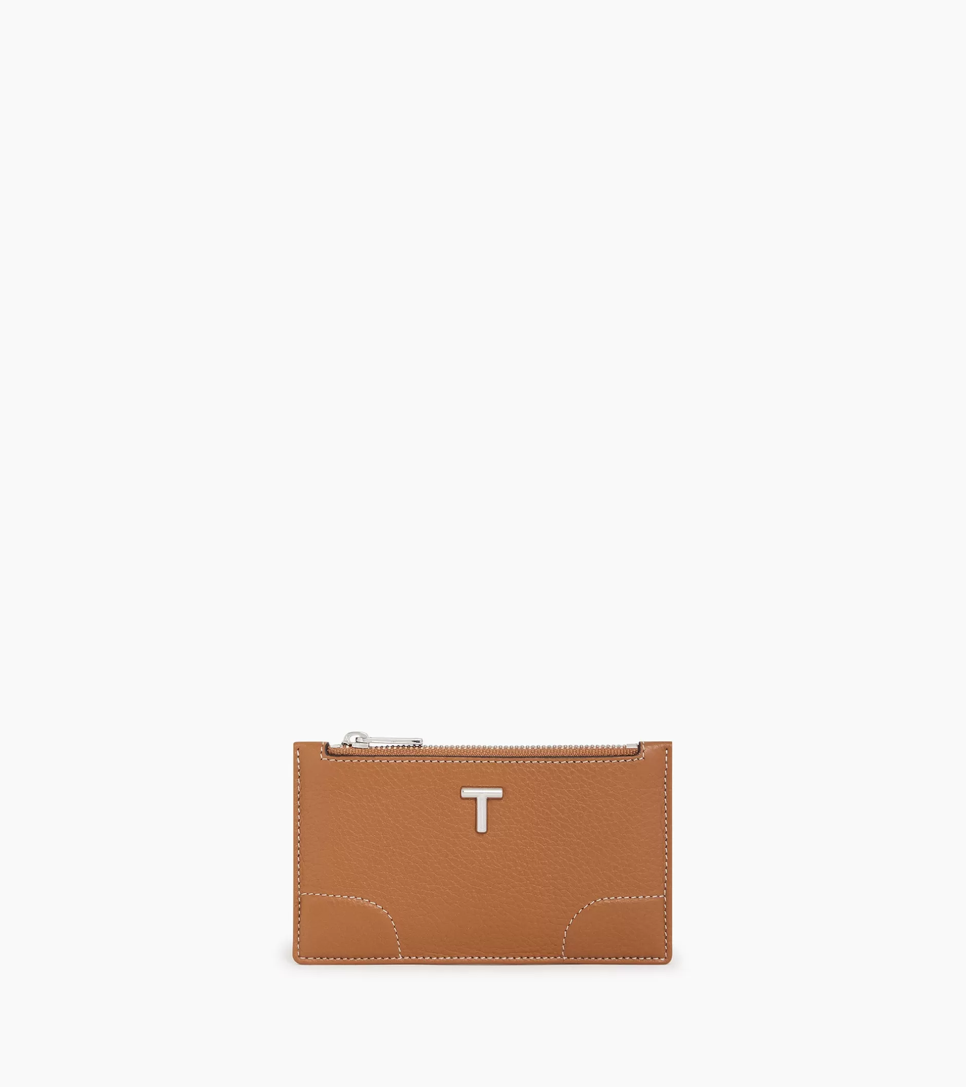 Femme Le Tanneur Porte cartes zippé Romy en cuir grainé - Brown Tan
