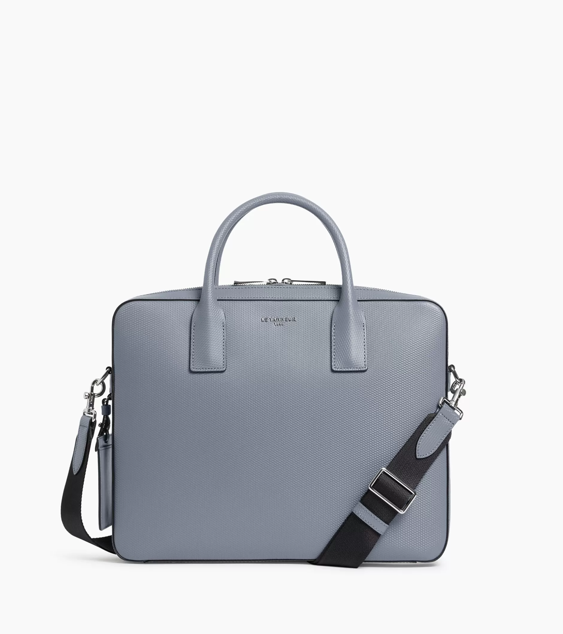 Femme Le Tanneur Porte document slim 14" Emile en cuir signature T - BLEU ARGILE
