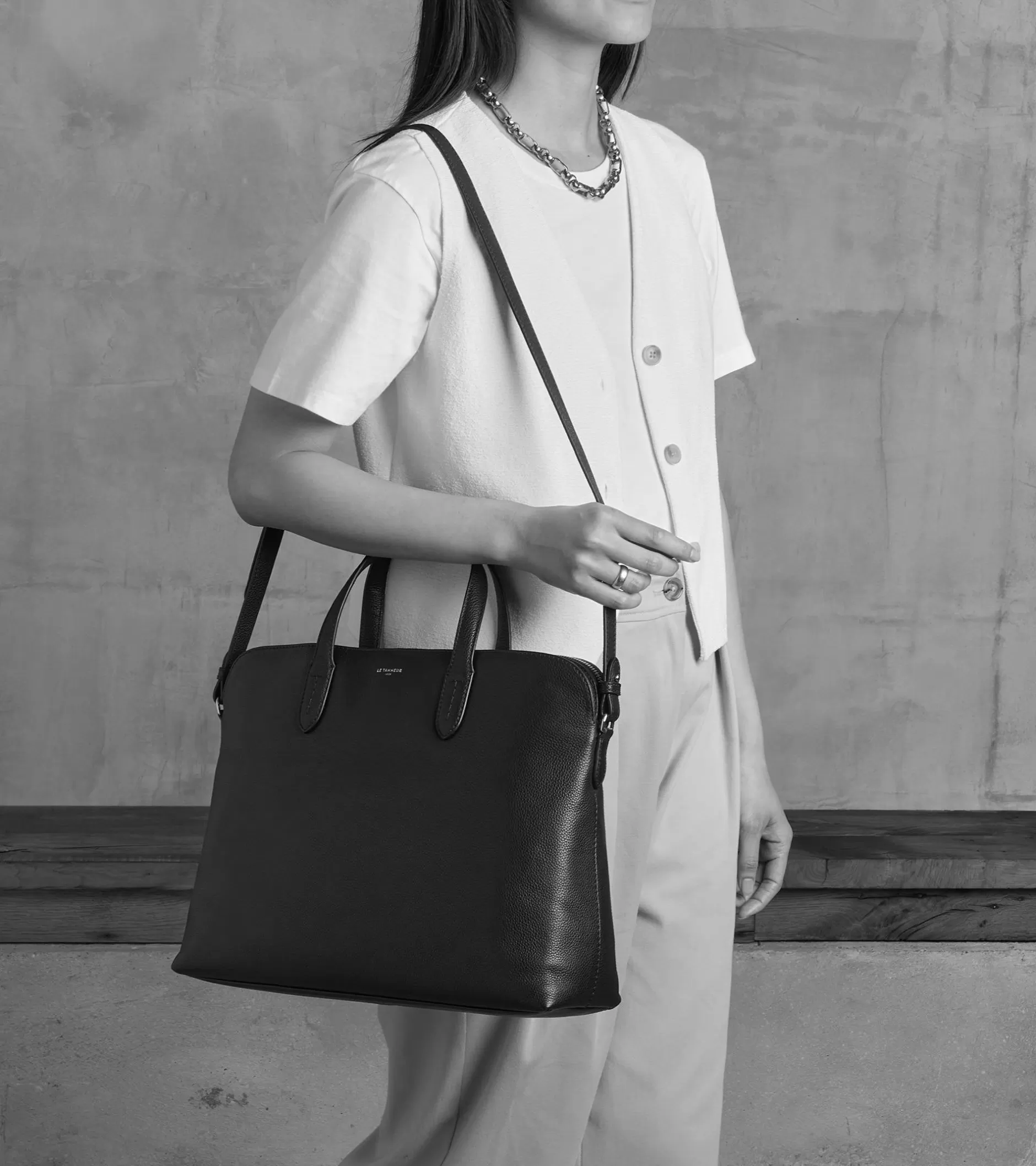 Femme Le Tanneur Porte documents 1 soufflet 14" Sophie en cuir grainé - Brown Tan
