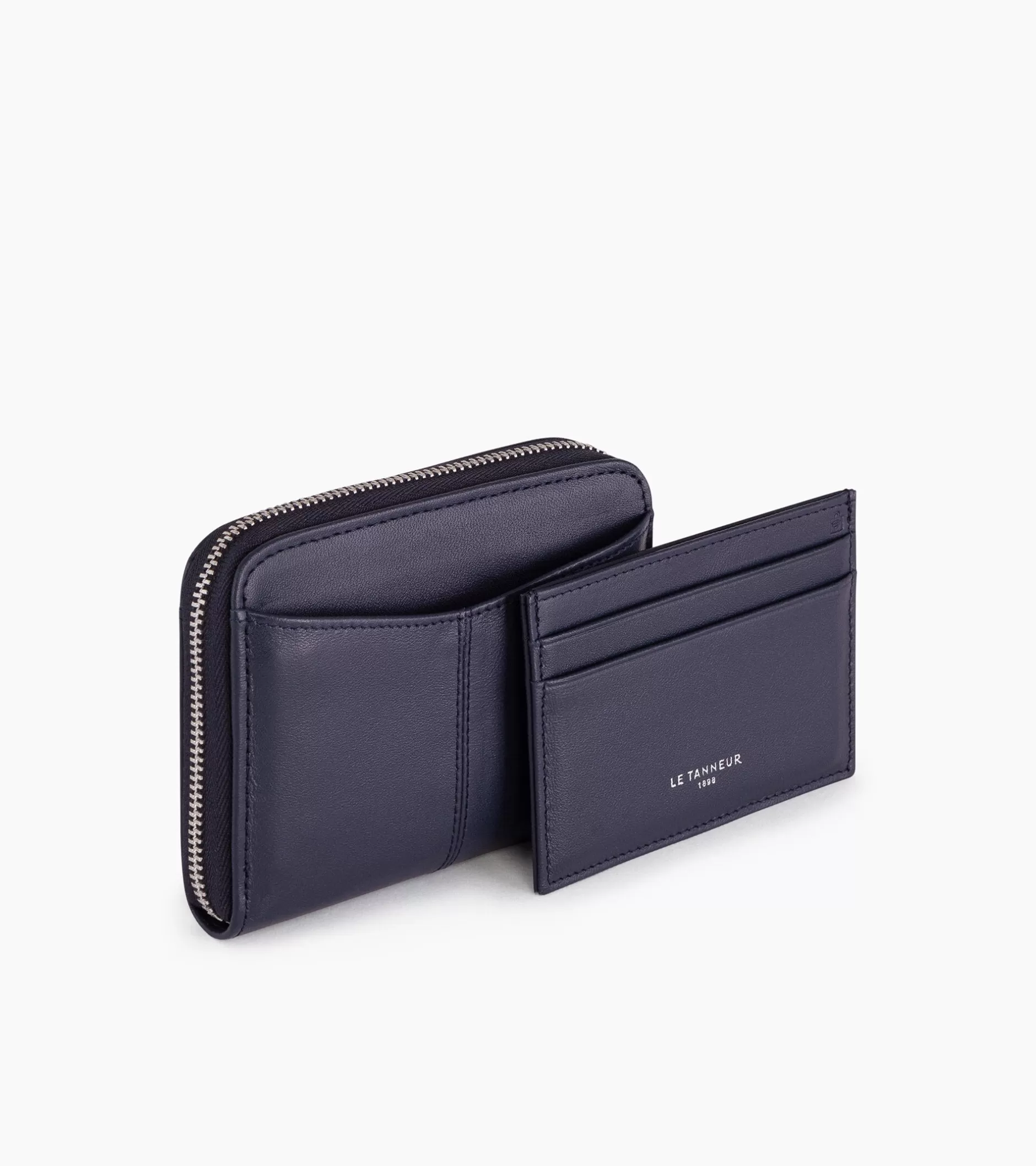 Femme Le Tanneur Porte monnaie zippé avec porte cartes amovible Charlotte en cuir lisse - Twilight Blue