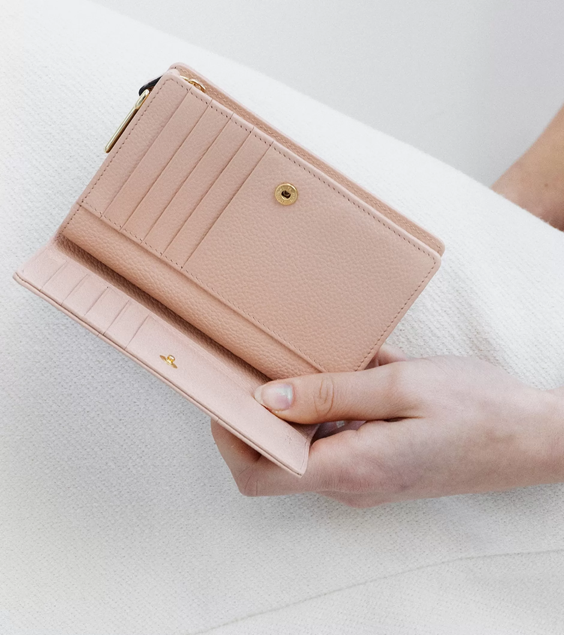 Femme Le Tanneur Portefeuille moyen modèle Juliette en cuir grainé - ROSE POUDRE