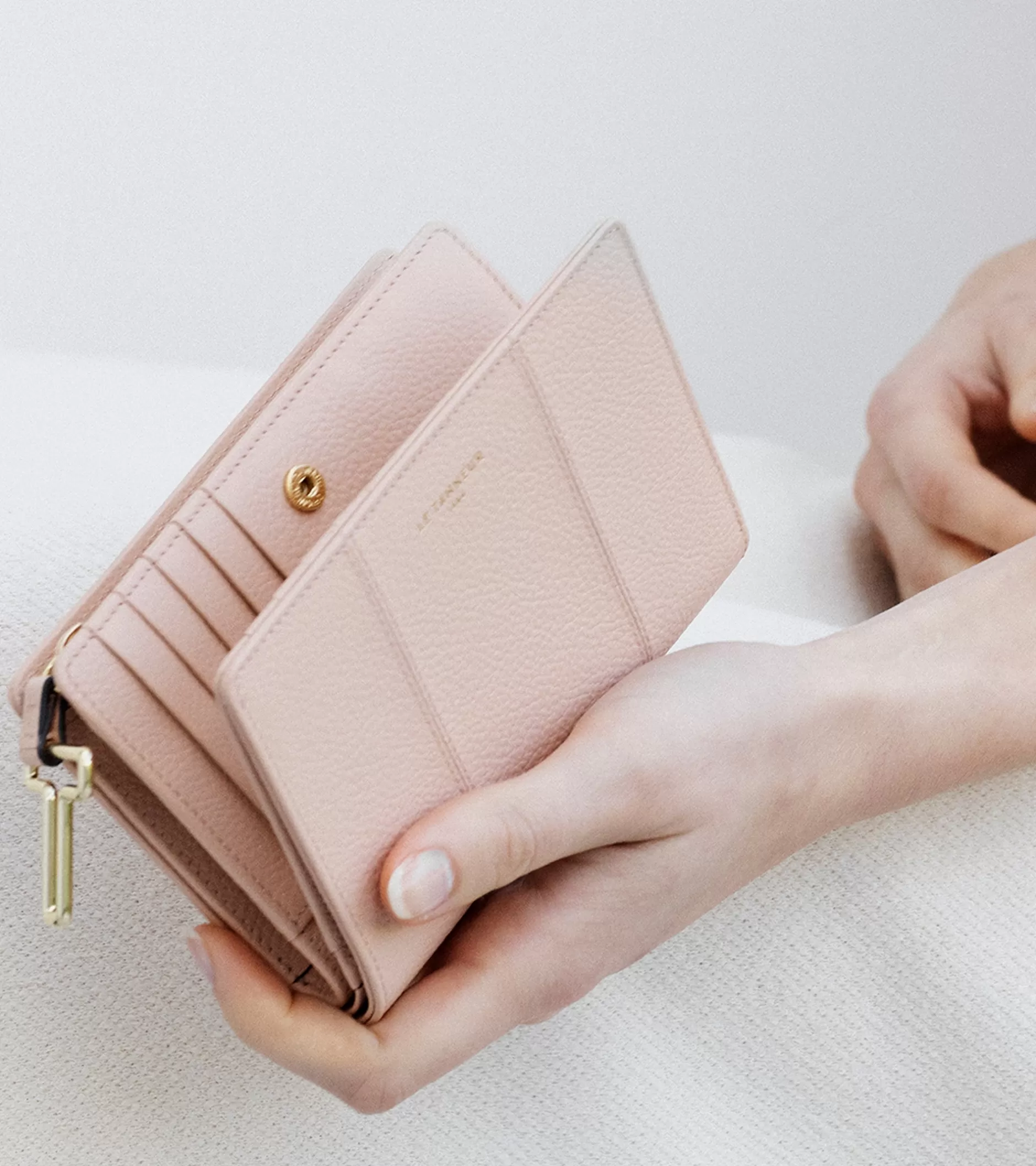 Femme Le Tanneur Portefeuille moyen modèle Juliette en cuir grainé - ROSE POUDRE