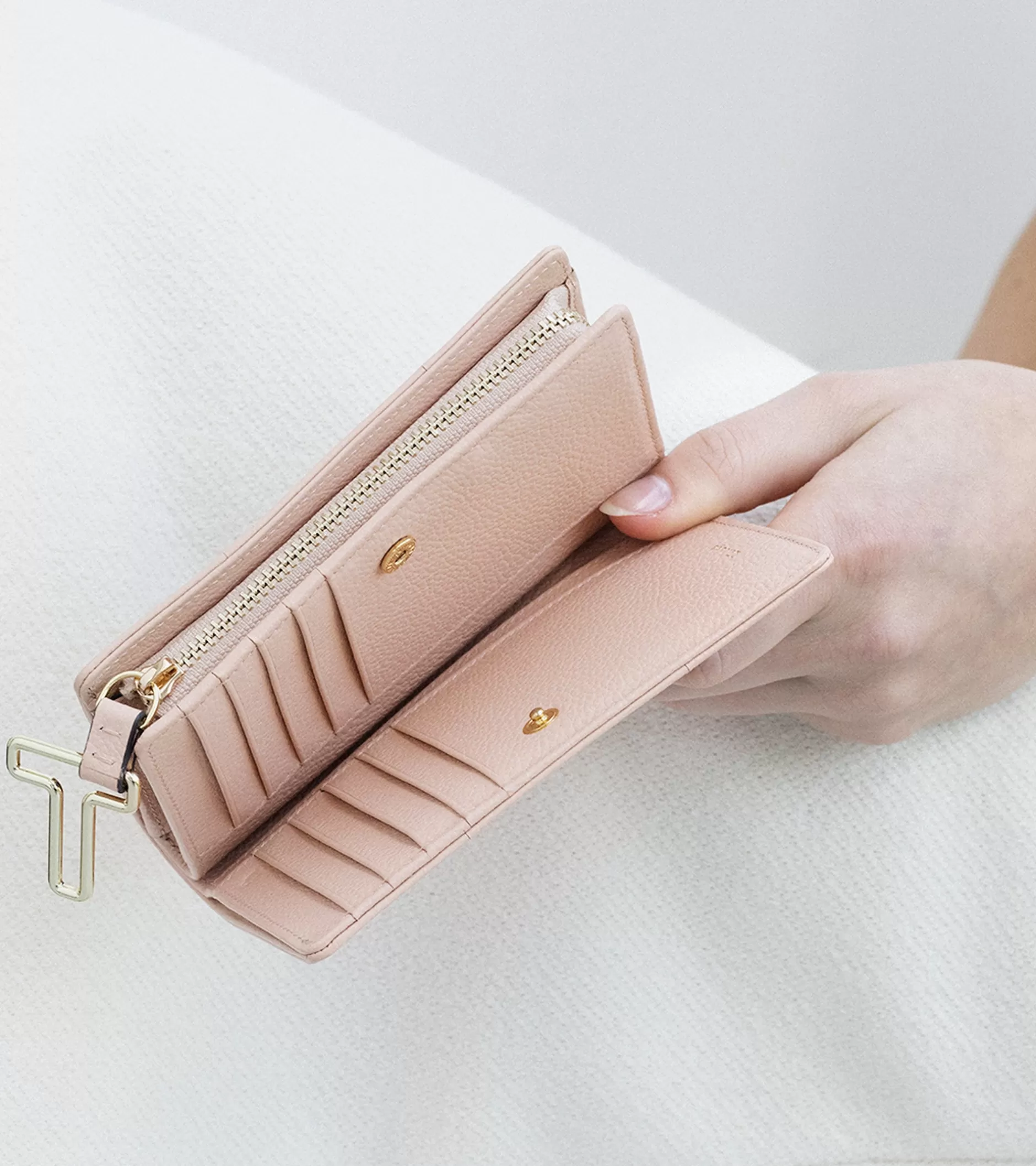Femme Le Tanneur Portefeuille moyen modèle Juliette en cuir grainé - ROSE POUDRE