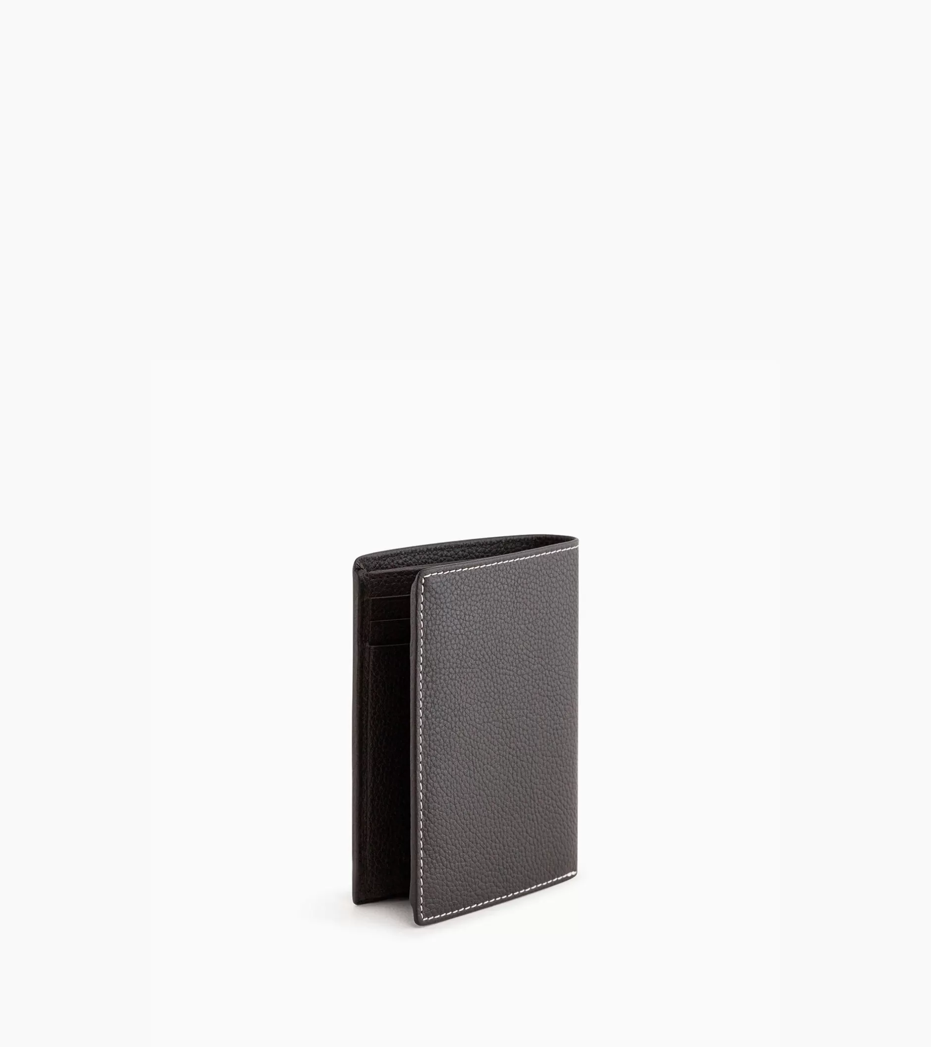 Homme Le Tanneur Portefeuille moyen modèle vertical zippé 2 volets Charles en cuir grainé - Brown Coffee Chalk White