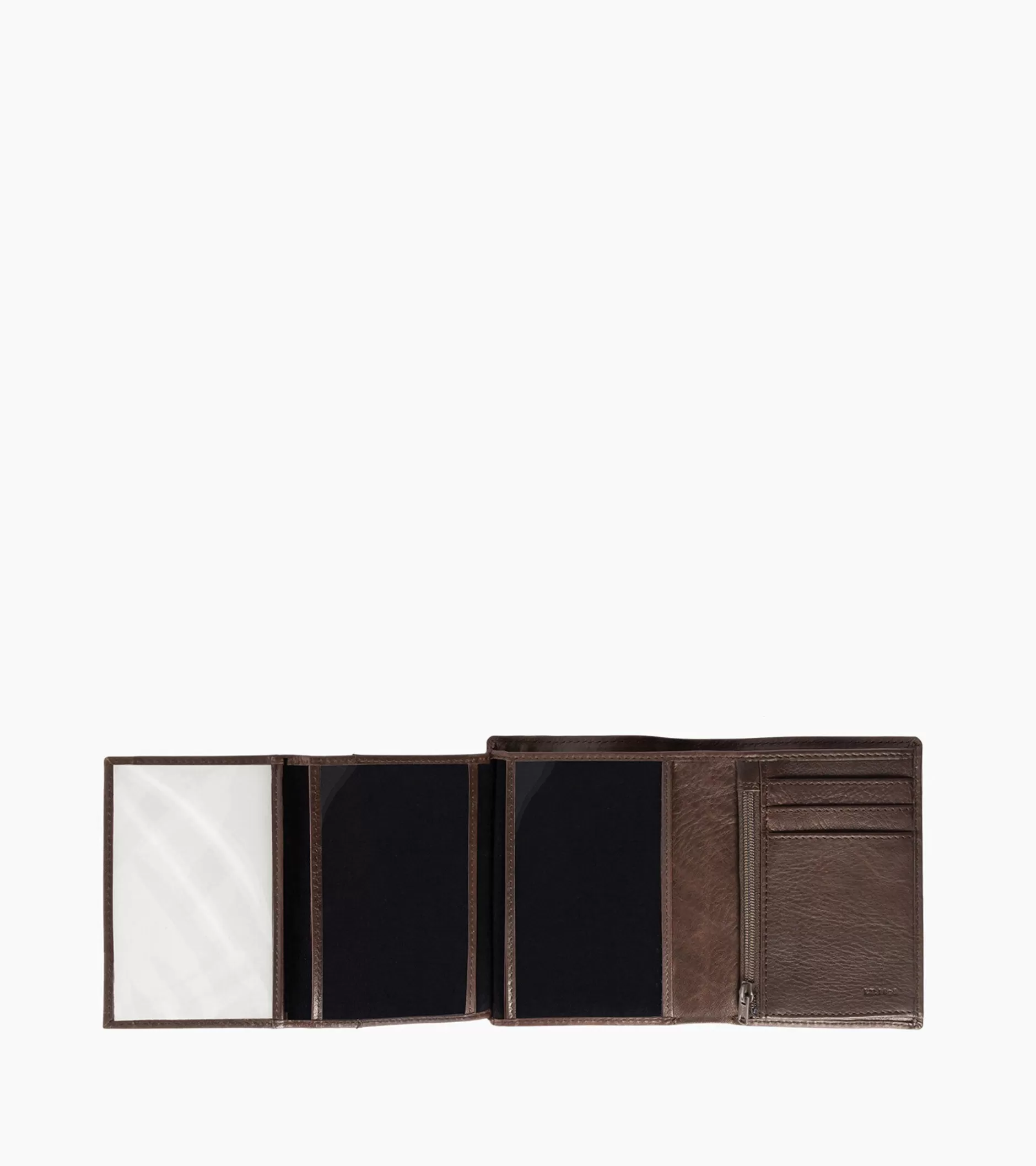 Homme Le Tanneur Portefeuille vertical moyen modèle zippé 3 volets en cuir huilé - Brown