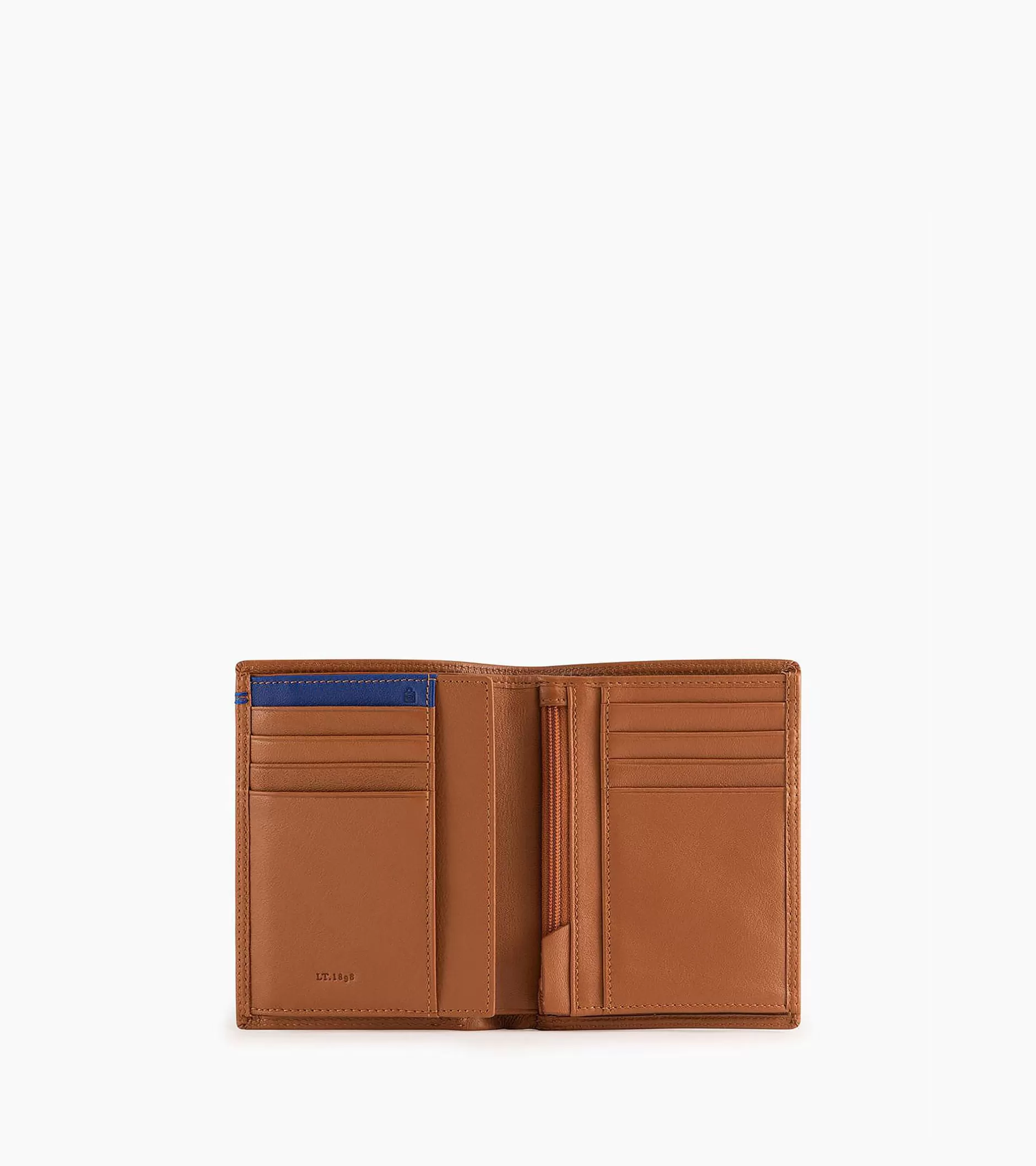 Homme Le Tanneur Portefeuille vertical moyen modèle zippé 2 volets Martin en cuir lisse - Brown Tan
