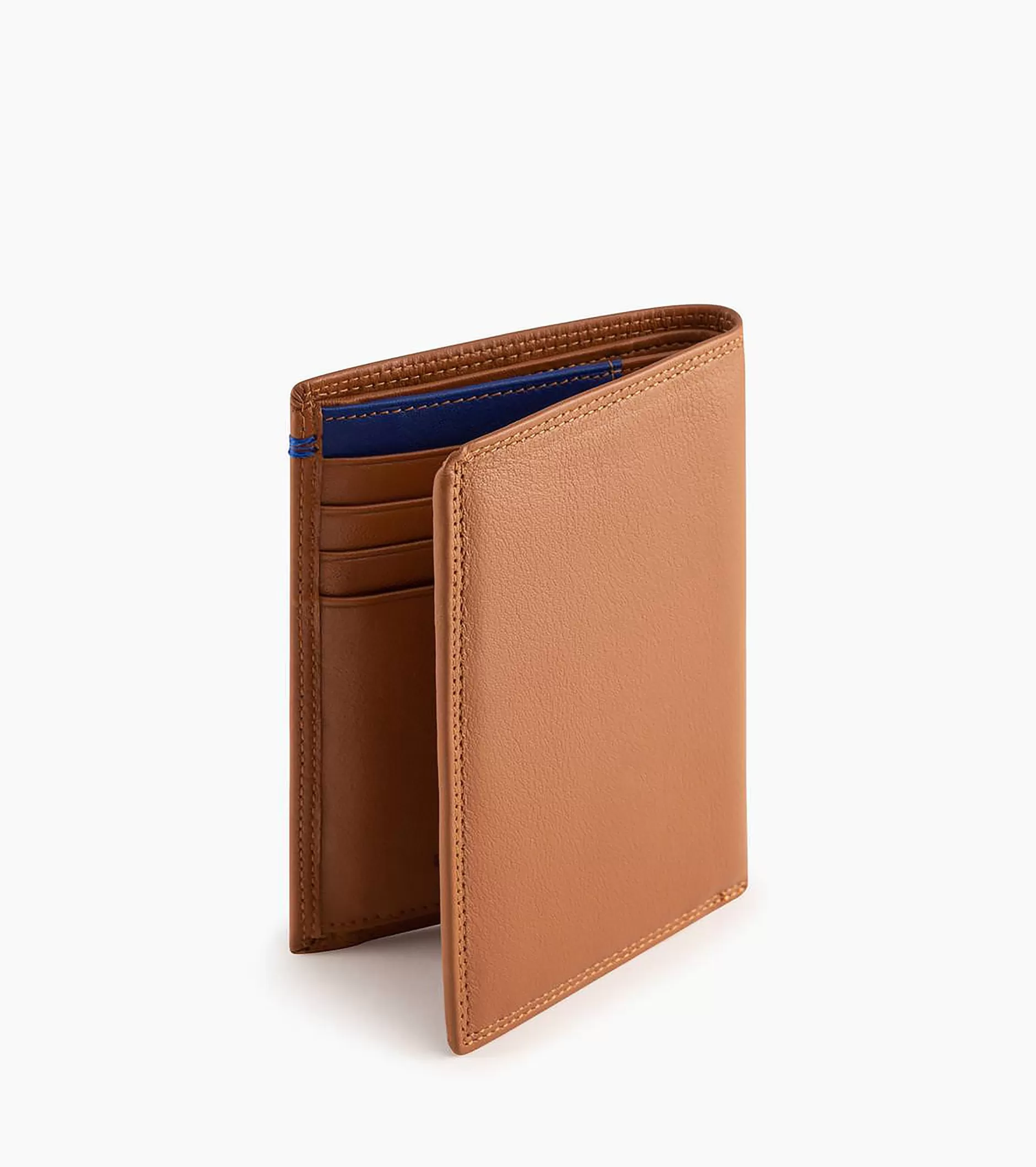Homme Le Tanneur Portefeuille vertical moyen modèle zippé 2 volets Martin en cuir lisse - Brown Tan