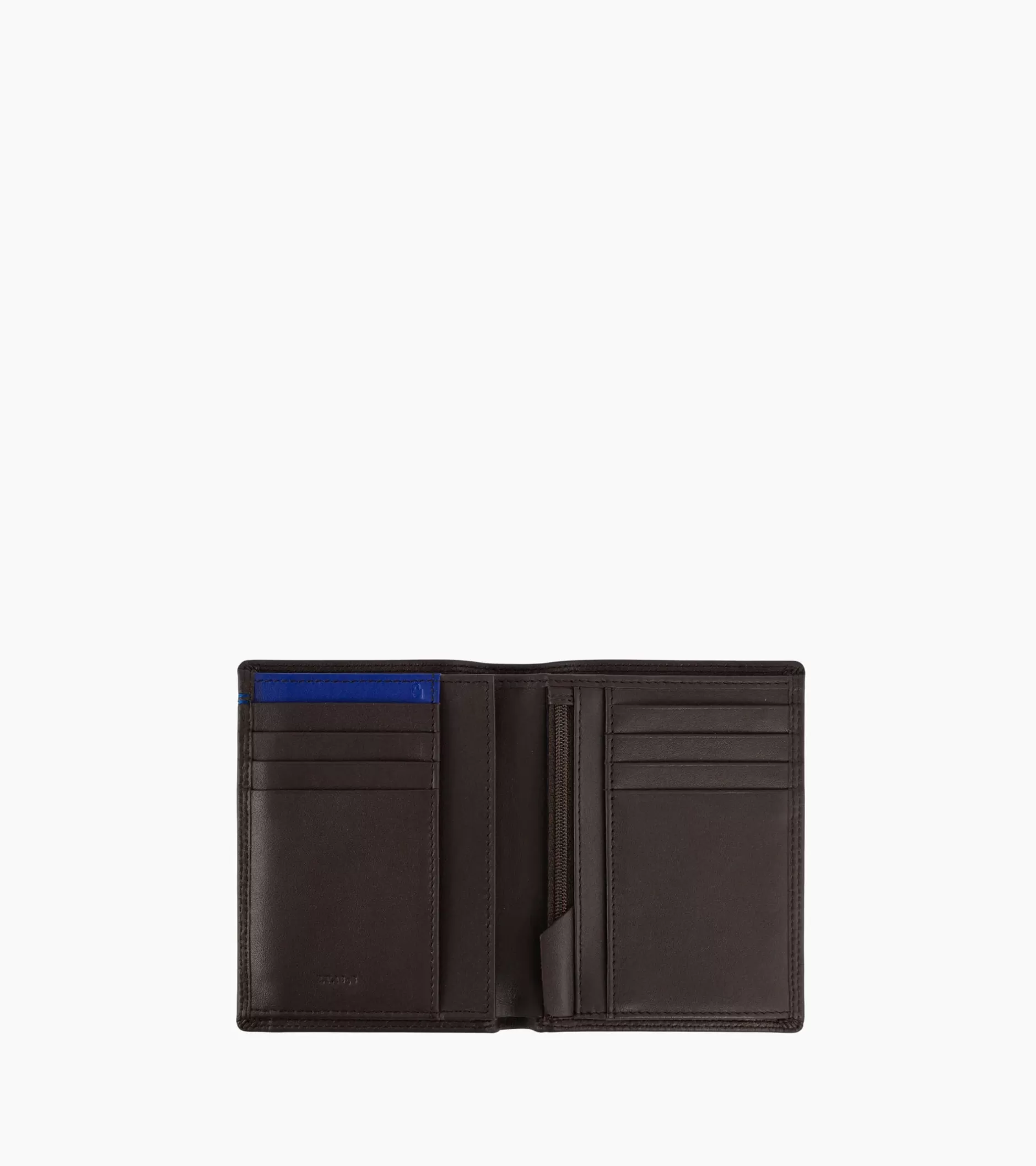 Homme Le Tanneur Portefeuille vertical moyen modèle zippé 2 volets Martin en cuir lisse - Coffee Brown