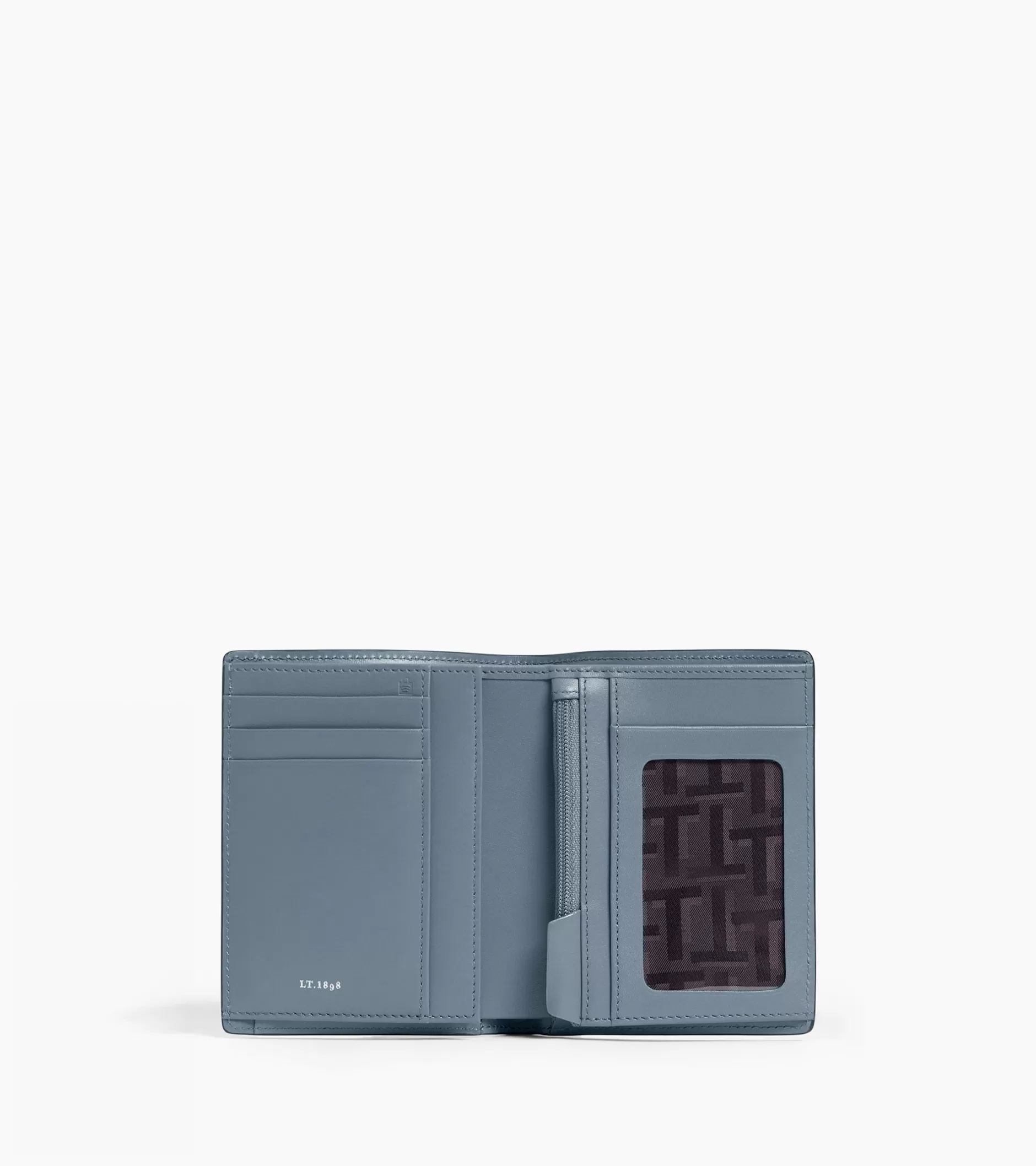 Homme Le Tanneur Portefeuille vertical zippé 2 volets Emile en cuir signature T - BLEU ARGILE