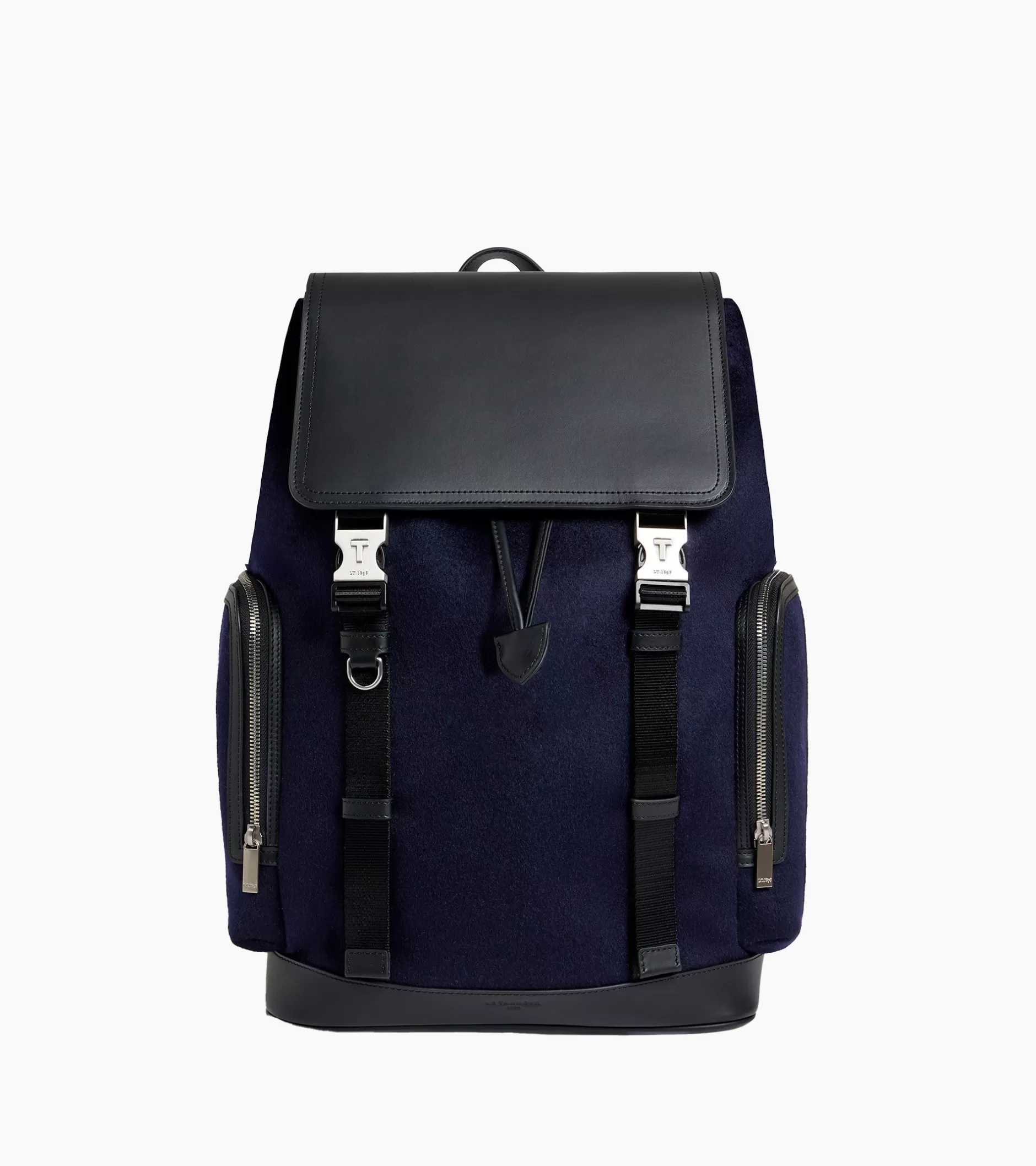Femme Le Tanneur Sac à dos à rabat Maurice en feutre de laine et cuir lisse - CREPUSCULE-NOIR