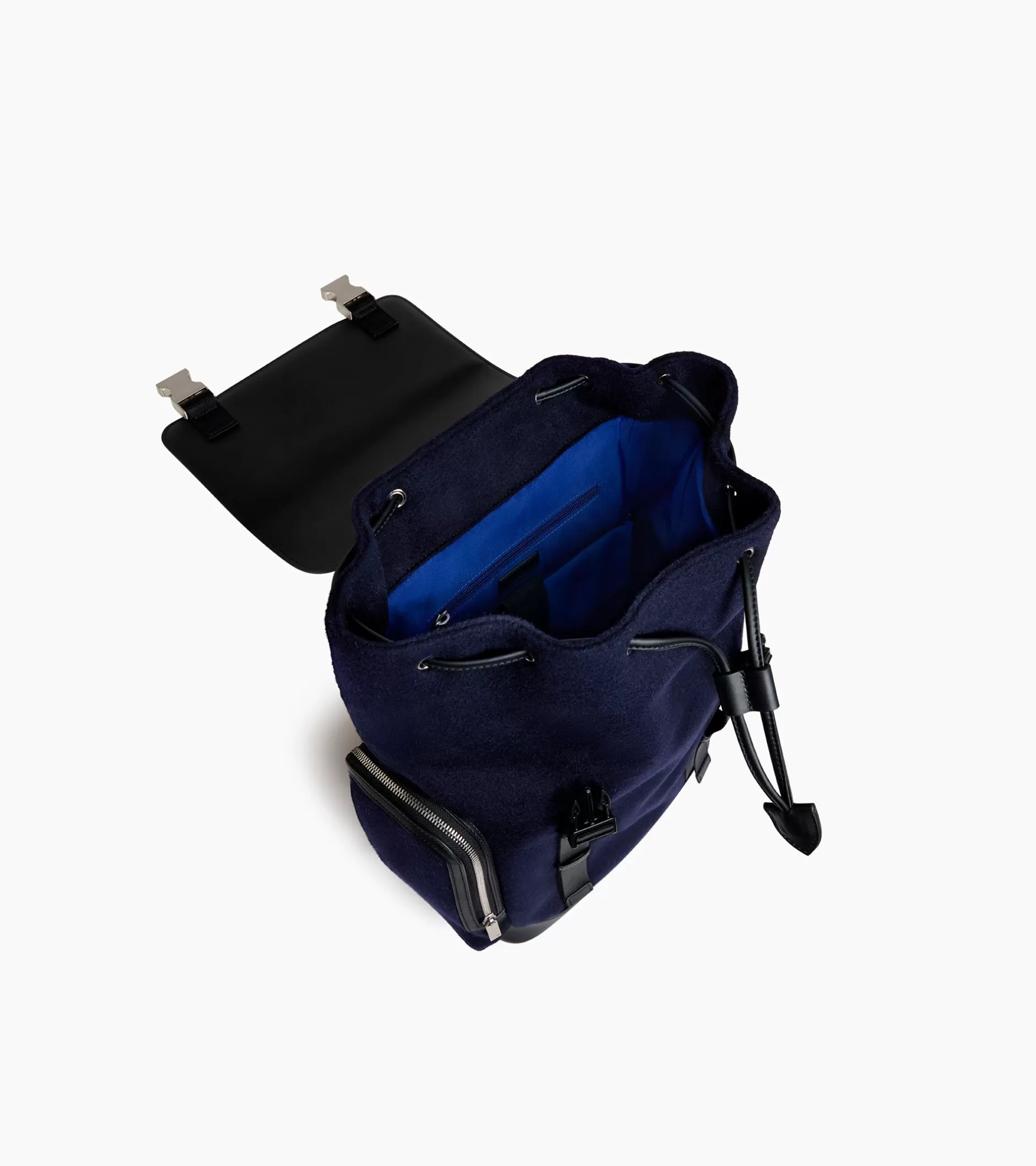 Femme Le Tanneur Sac à dos à rabat Maurice en feutre de laine et cuir lisse - CREPUSCULE-NOIR