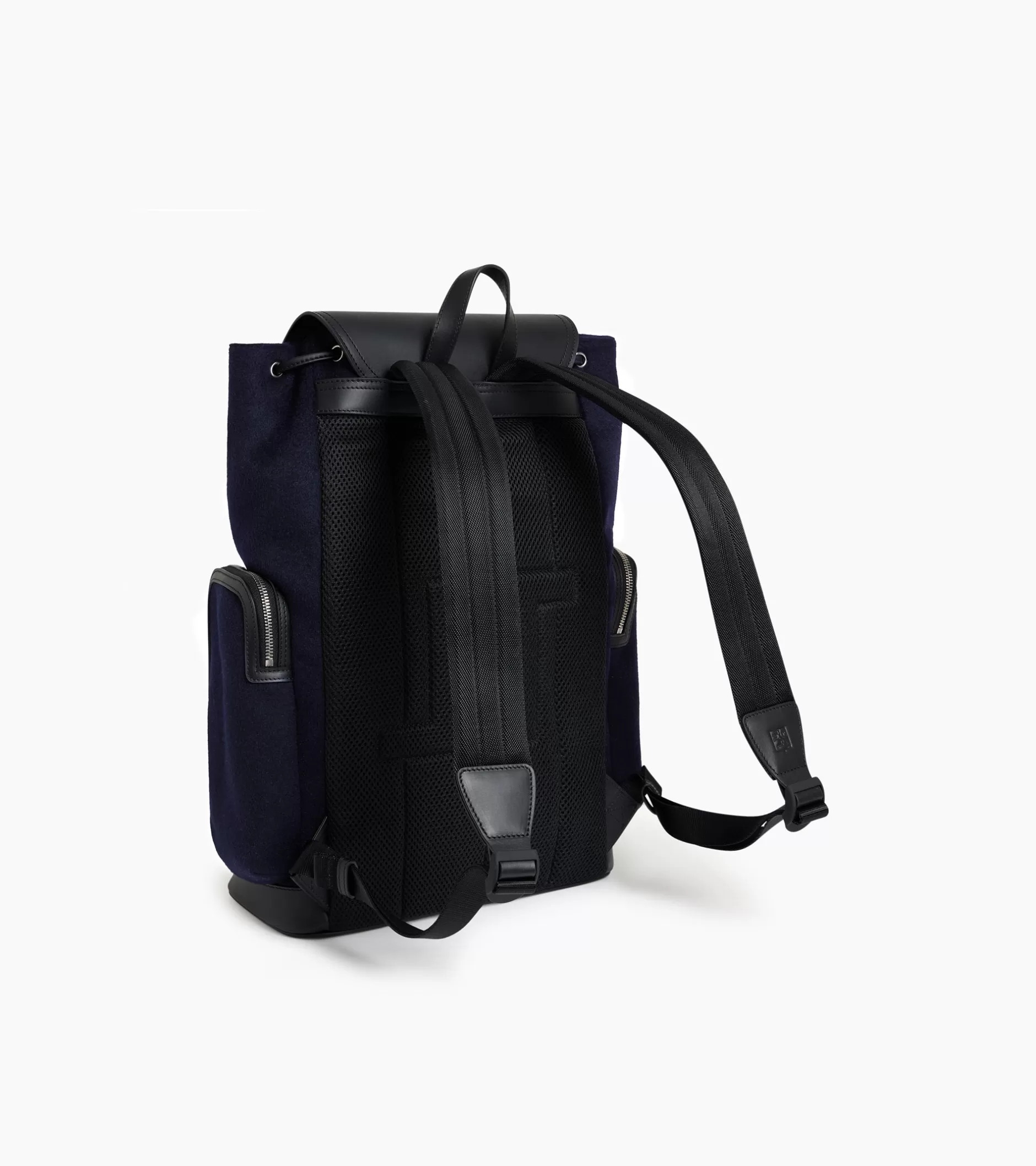 Femme Le Tanneur Sac à dos à rabat Maurice en feutre de laine et cuir lisse - CREPUSCULE-NOIR