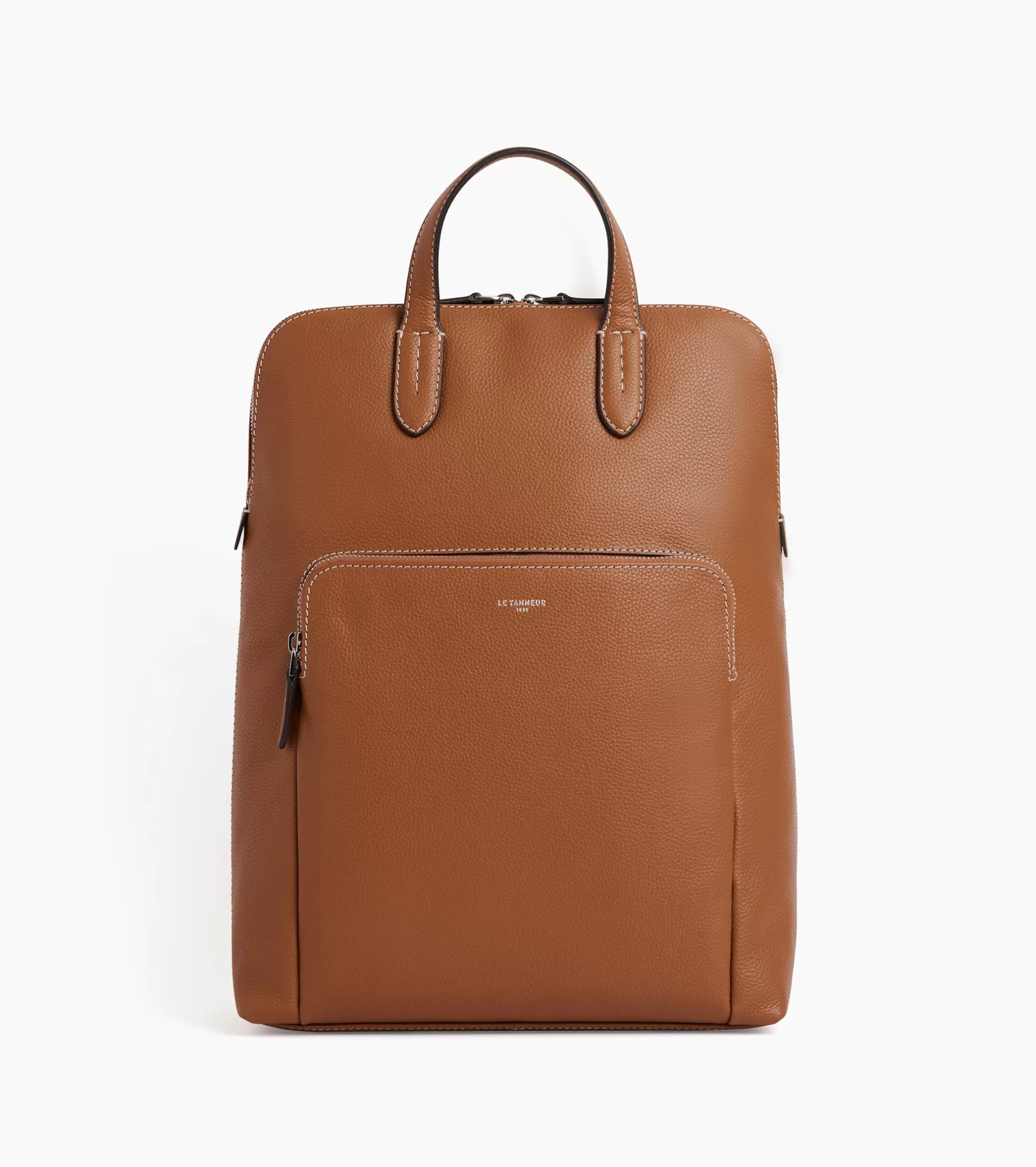 Femme Le Tanneur Sac à dos zippé business Sophie en cuir grainé - Brown Tan