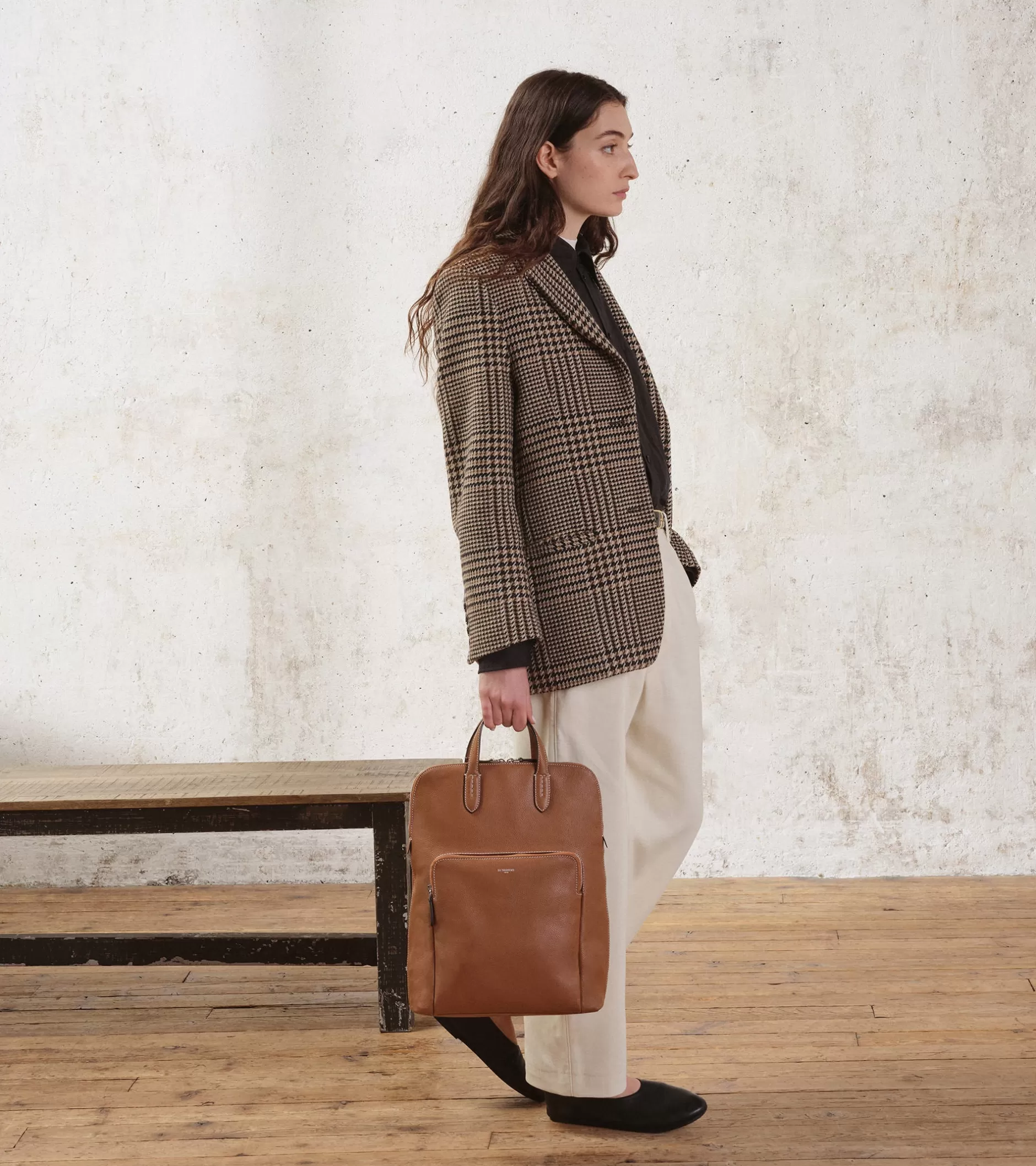 Femme Le Tanneur Sac à dos zippé business Sophie en cuir grainé - Brown Tan