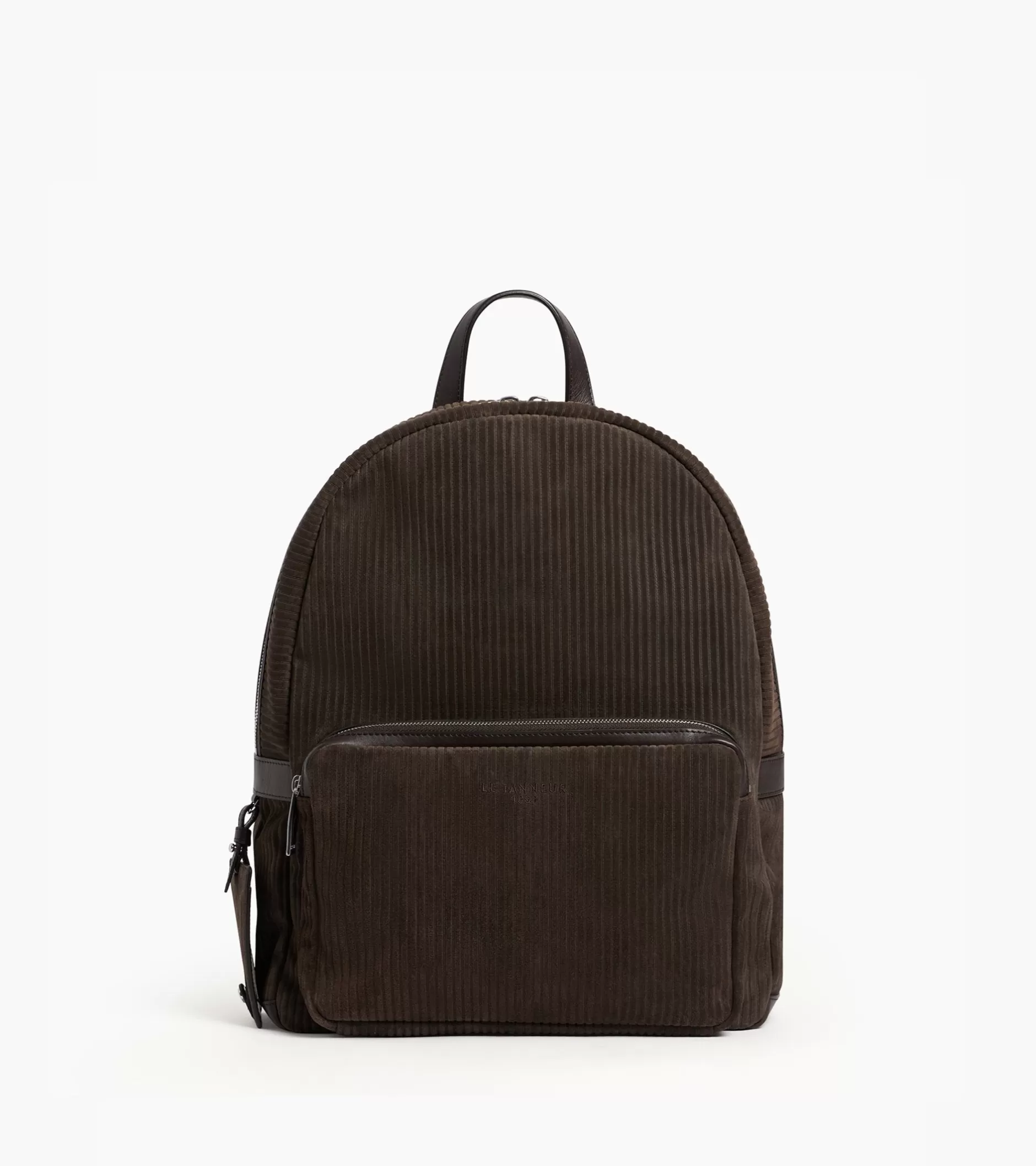 Femme Le Tanneur Sac à dos zippé Emile en cuir côtelé et lisse - CAFE 1