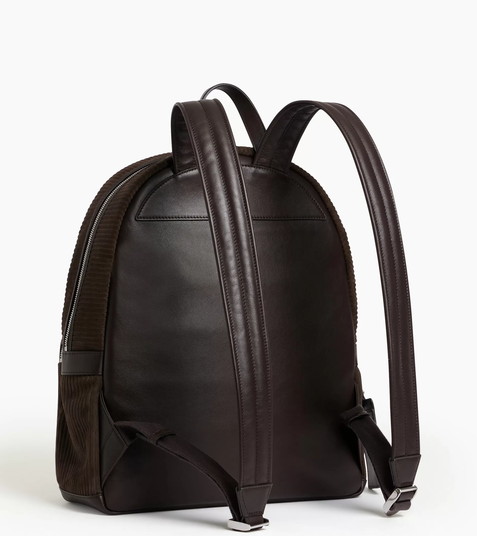 Femme Le Tanneur Sac à dos zippé Emile en cuir côtelé et lisse - CAFE 1