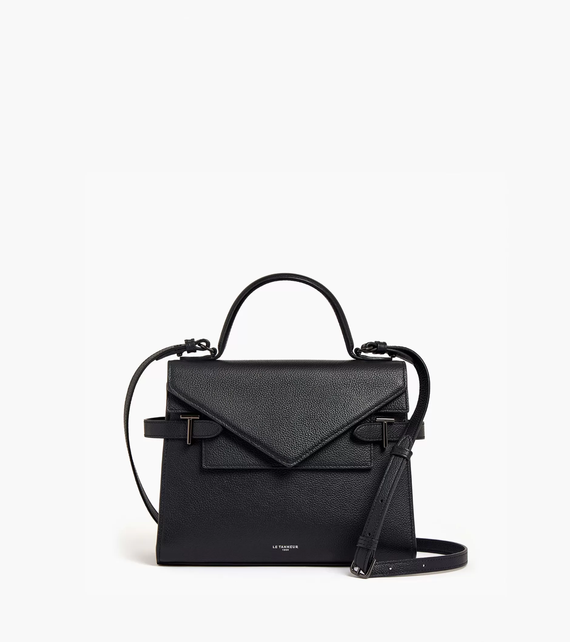 Femme Le Tanneur Sac à main double rabat moyen modèle Emilie en cuir grainé - Black