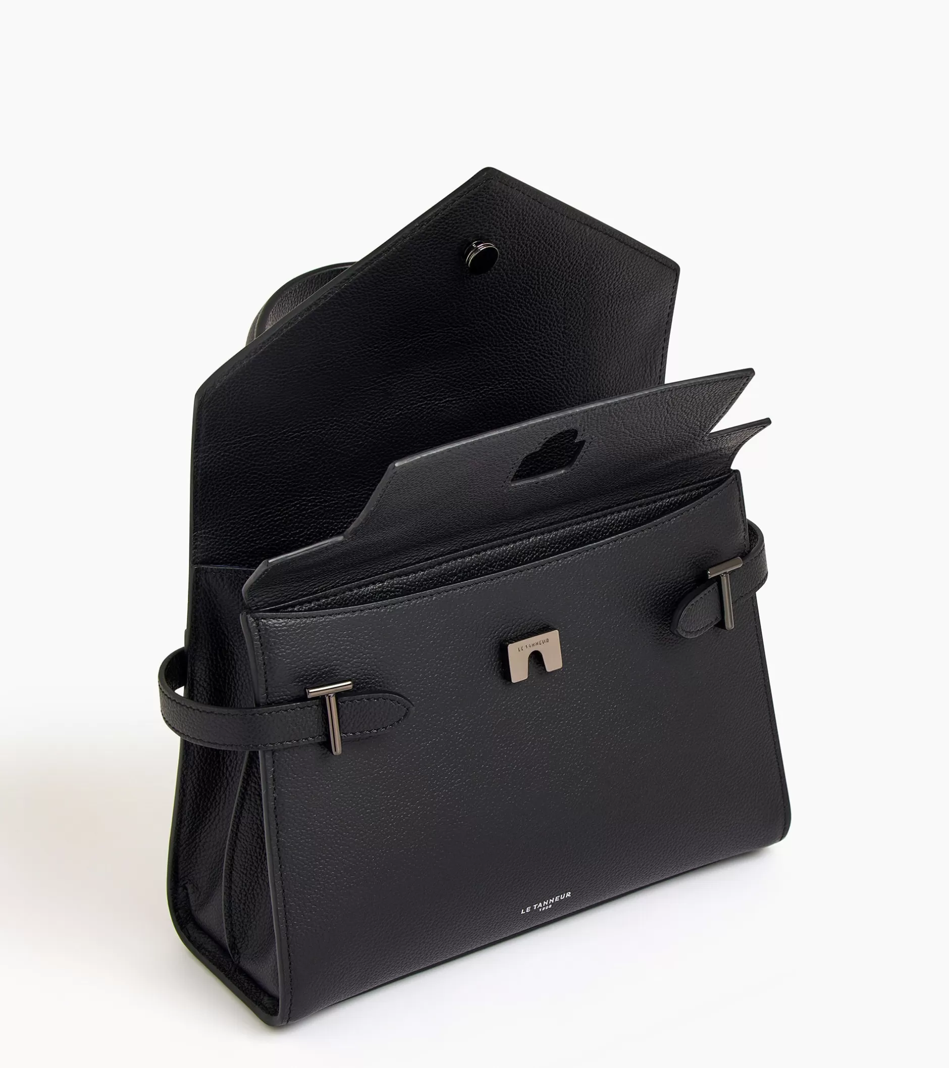 Femme Le Tanneur Sac à main double rabat moyen modèle Emilie en cuir grainé - Black