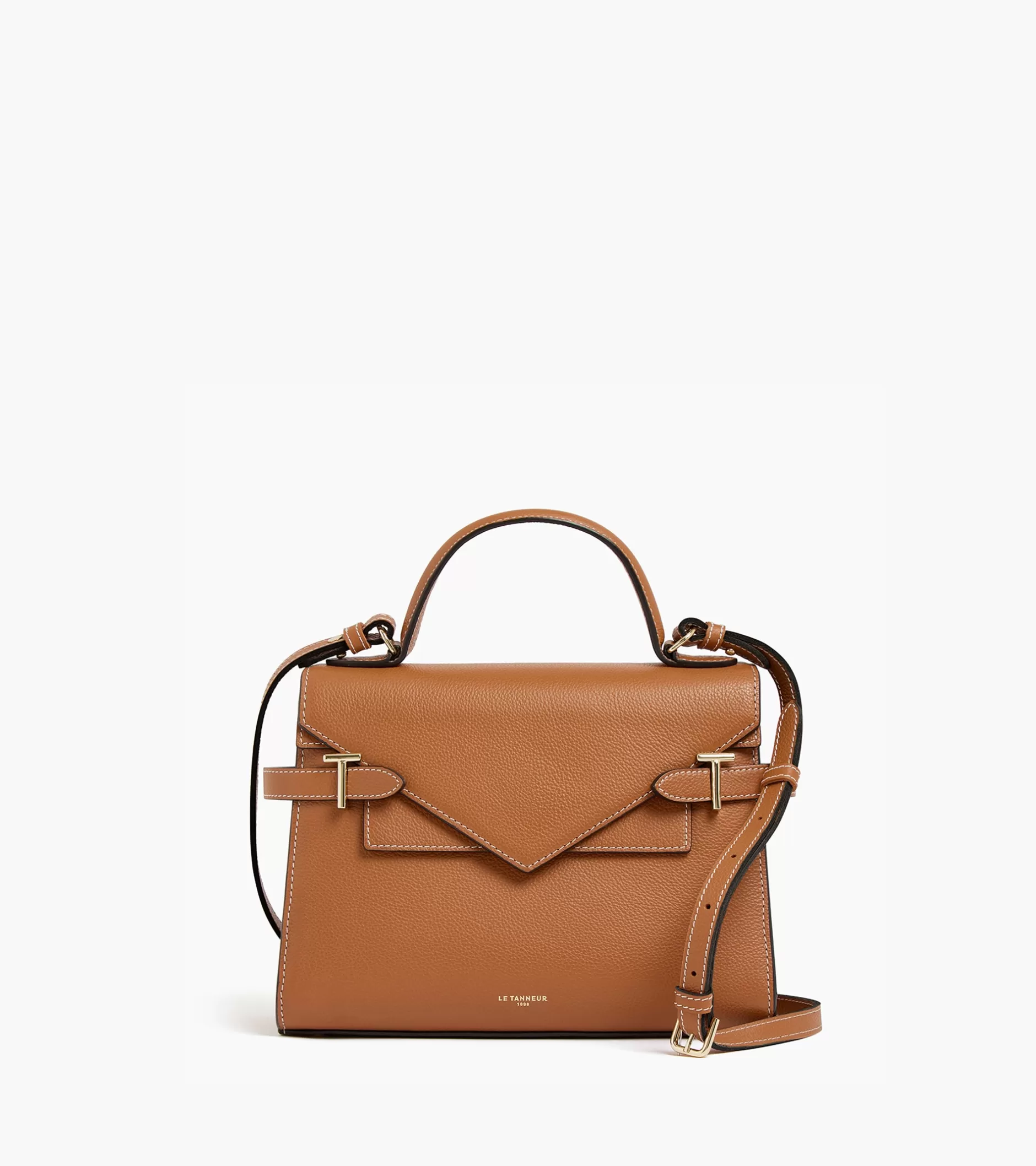 Femme Le Tanneur Sac à main double rabat moyen modèle Emilie en cuir grainé - Brown Tan