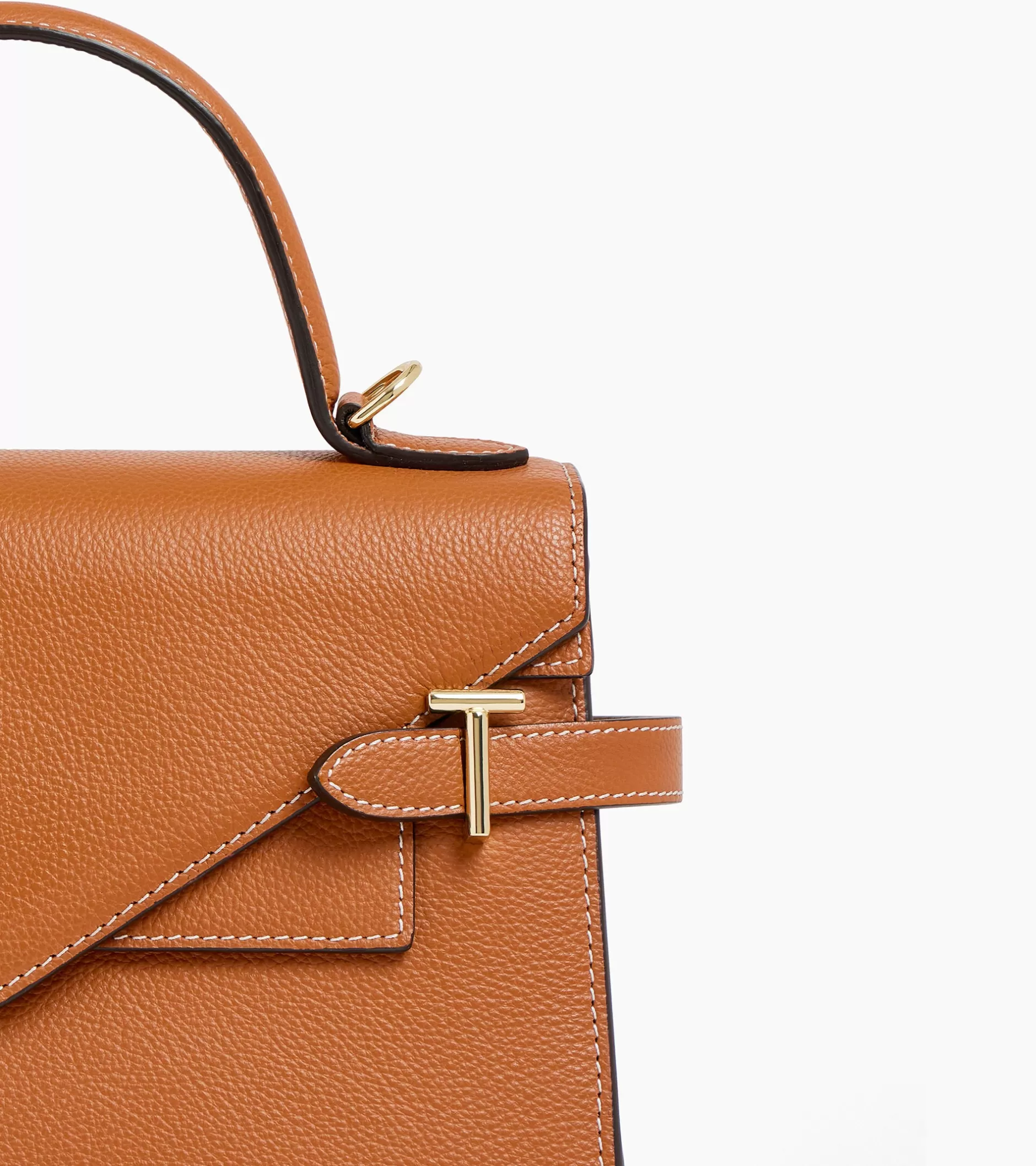Femme Le Tanneur Sac à main double rabat moyen modèle Emilie en cuir grainé - Brown Tan