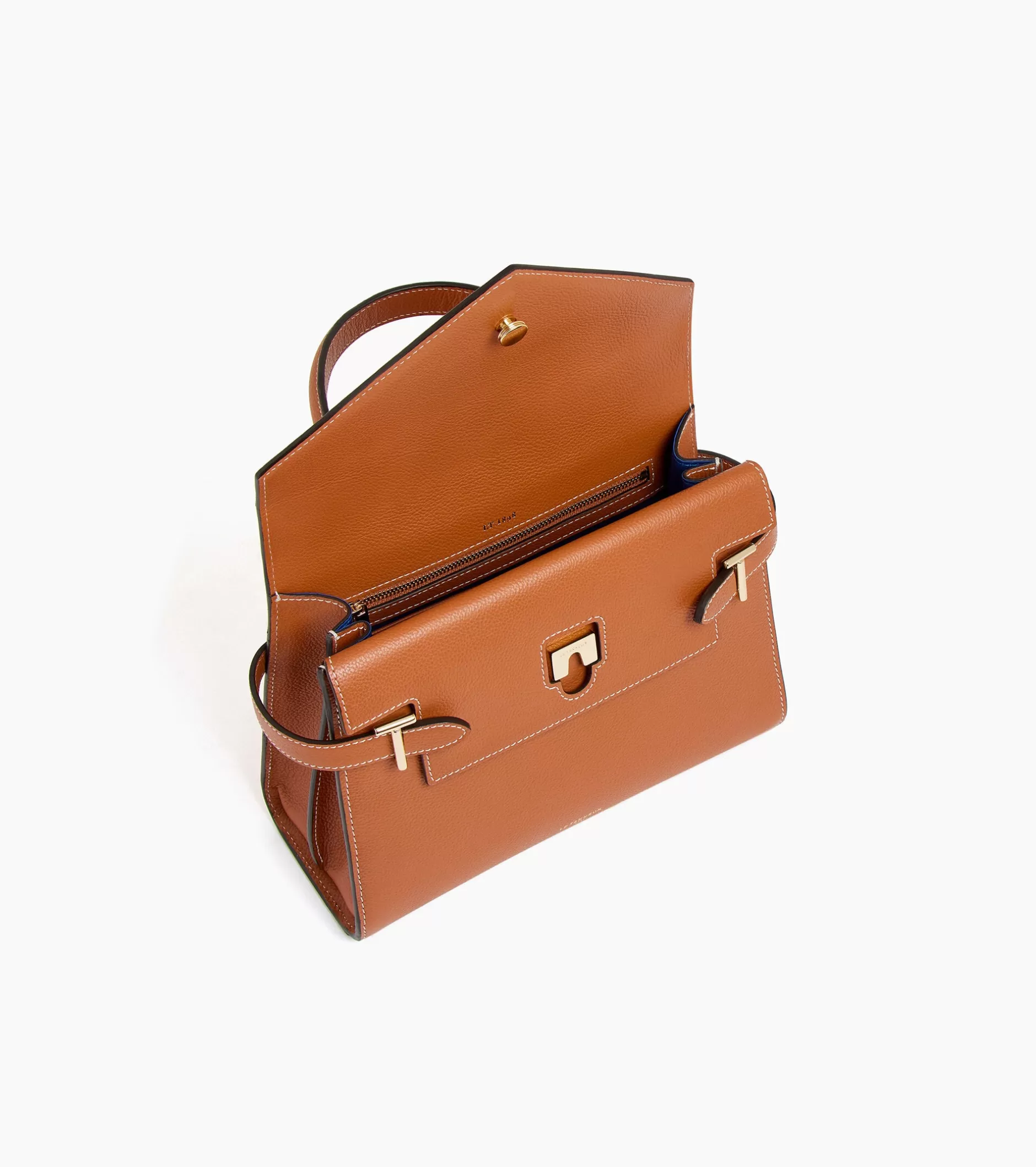 Femme Le Tanneur Sac à main double rabat moyen modèle Emilie en cuir grainé - Brown Tan