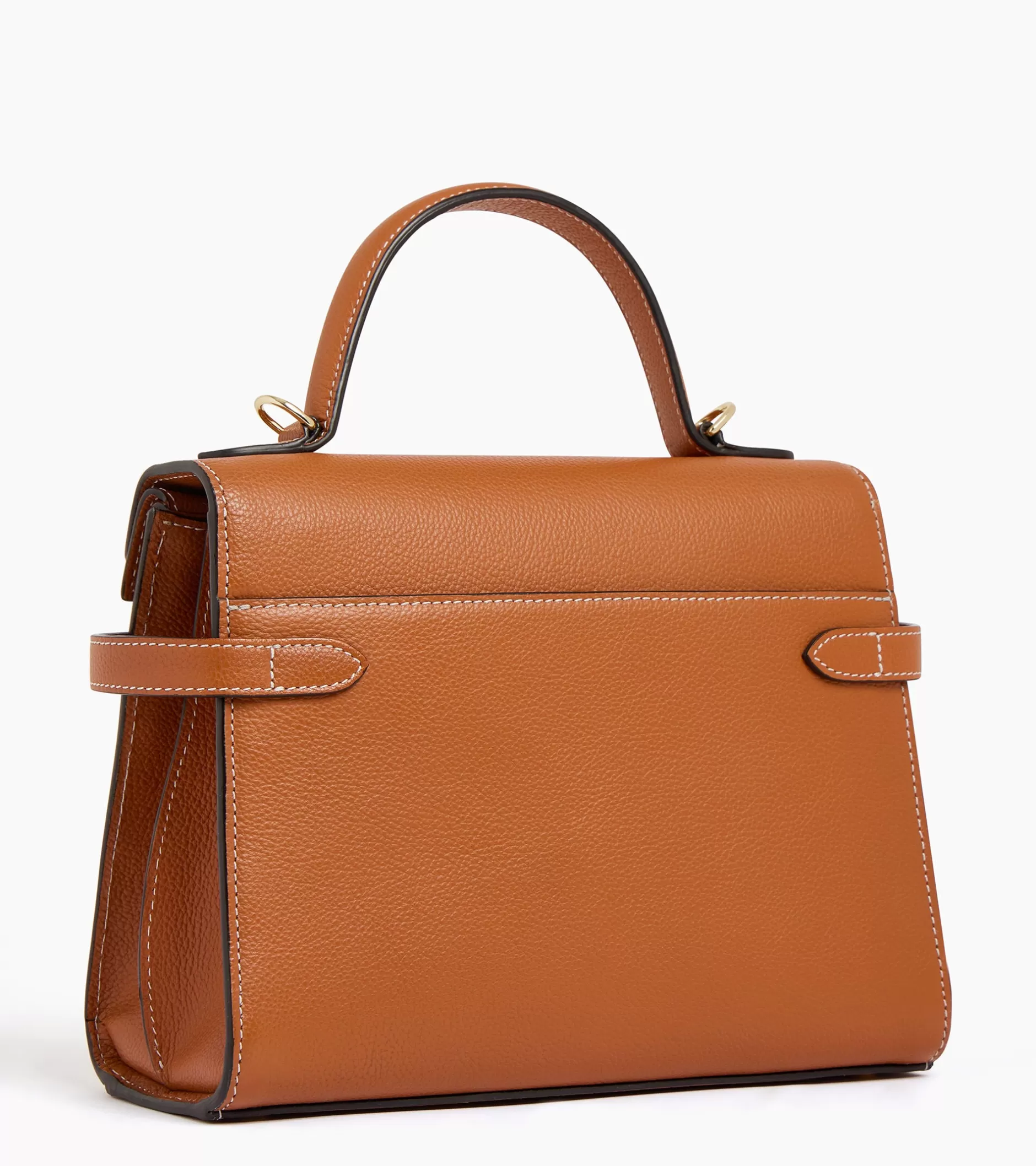 Femme Le Tanneur Sac à main double rabat moyen modèle Emilie en cuir grainé - Brown Tan