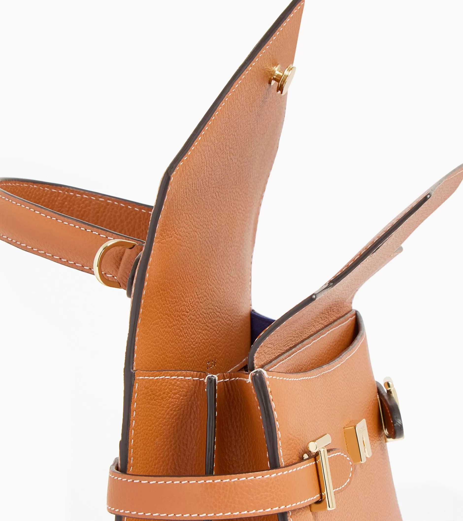 Femme Le Tanneur Sac à main double rabat moyen modèle Emilie en cuir grainé - Brown Tan