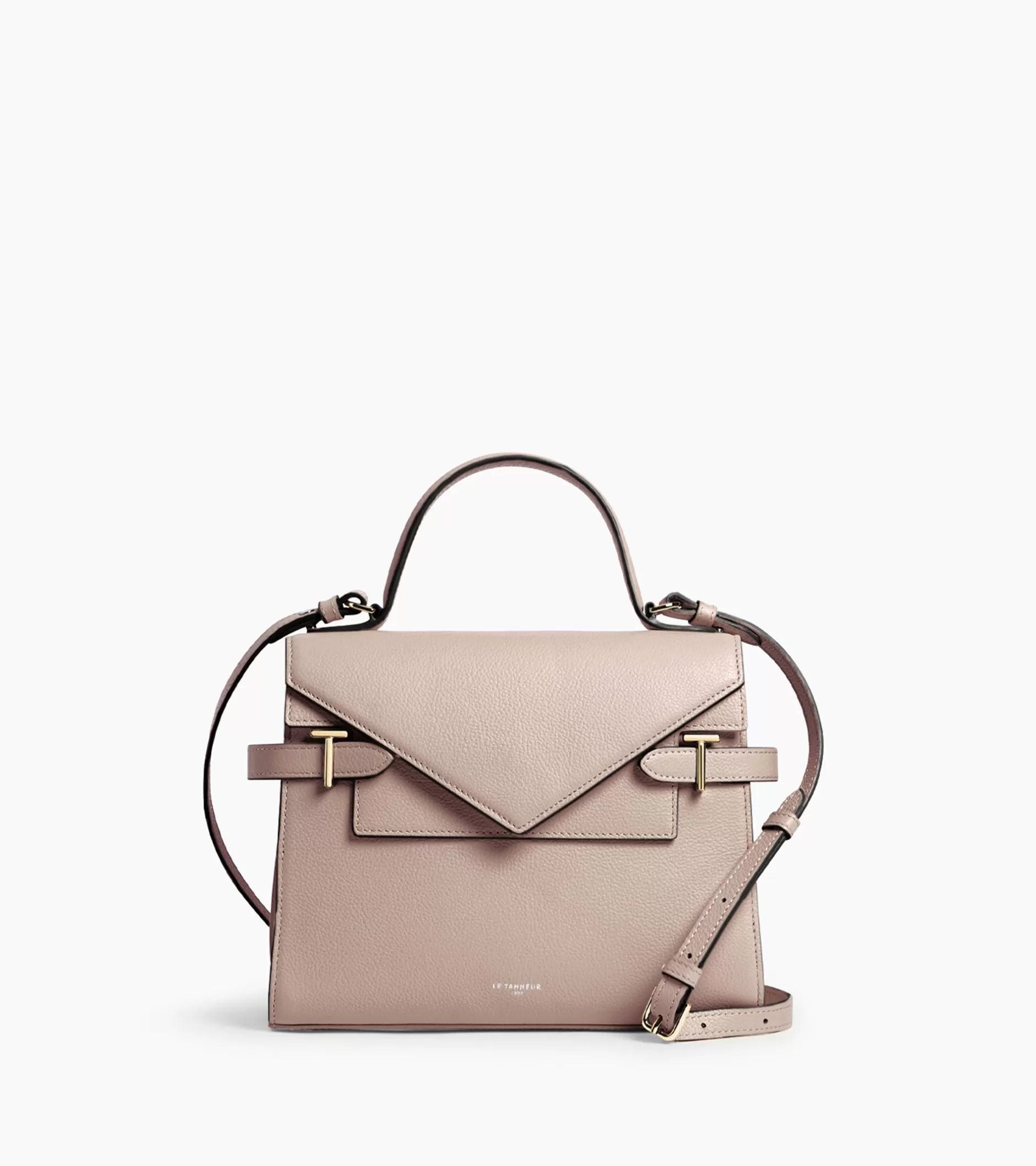 Femme Le Tanneur Sac à main double rabat moyen modèle Emilie en cuir grainé - GREGE 1