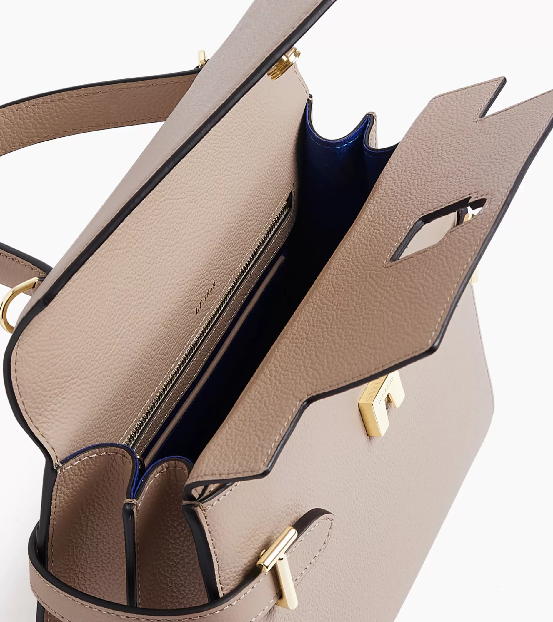 Femme Le Tanneur Sac à main double rabat moyen modèle Emilie en cuir grainé - GREGE 1