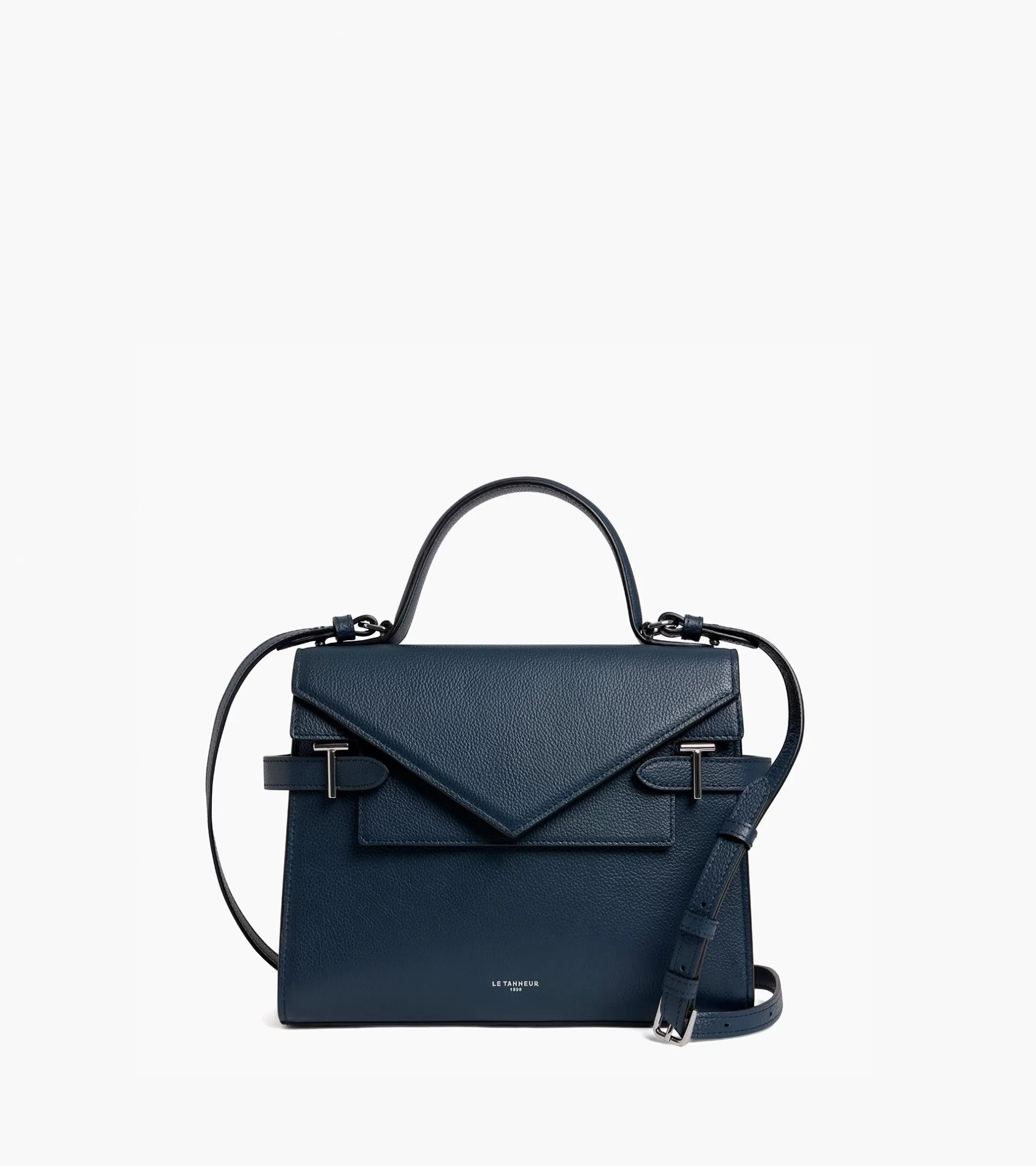 Femme Le Tanneur Sac à main double rabat moyen modèle Emilie en cuir grainé - Twilight Blue