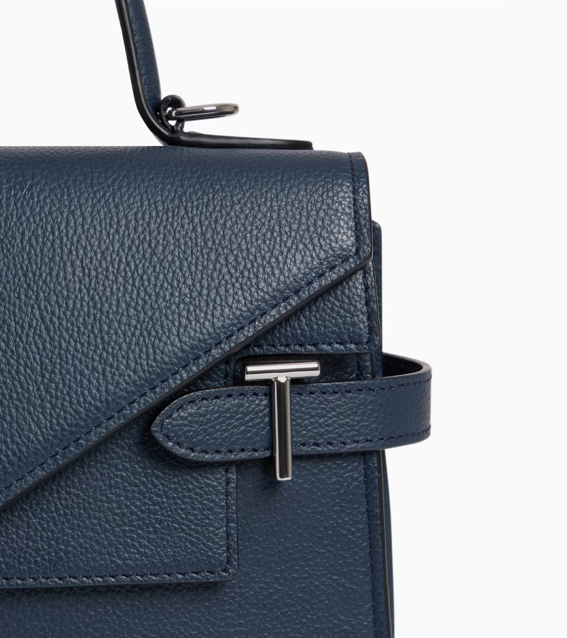 Femme Le Tanneur Sac à main double rabat moyen modèle Emilie en cuir grainé - Twilight Blue
