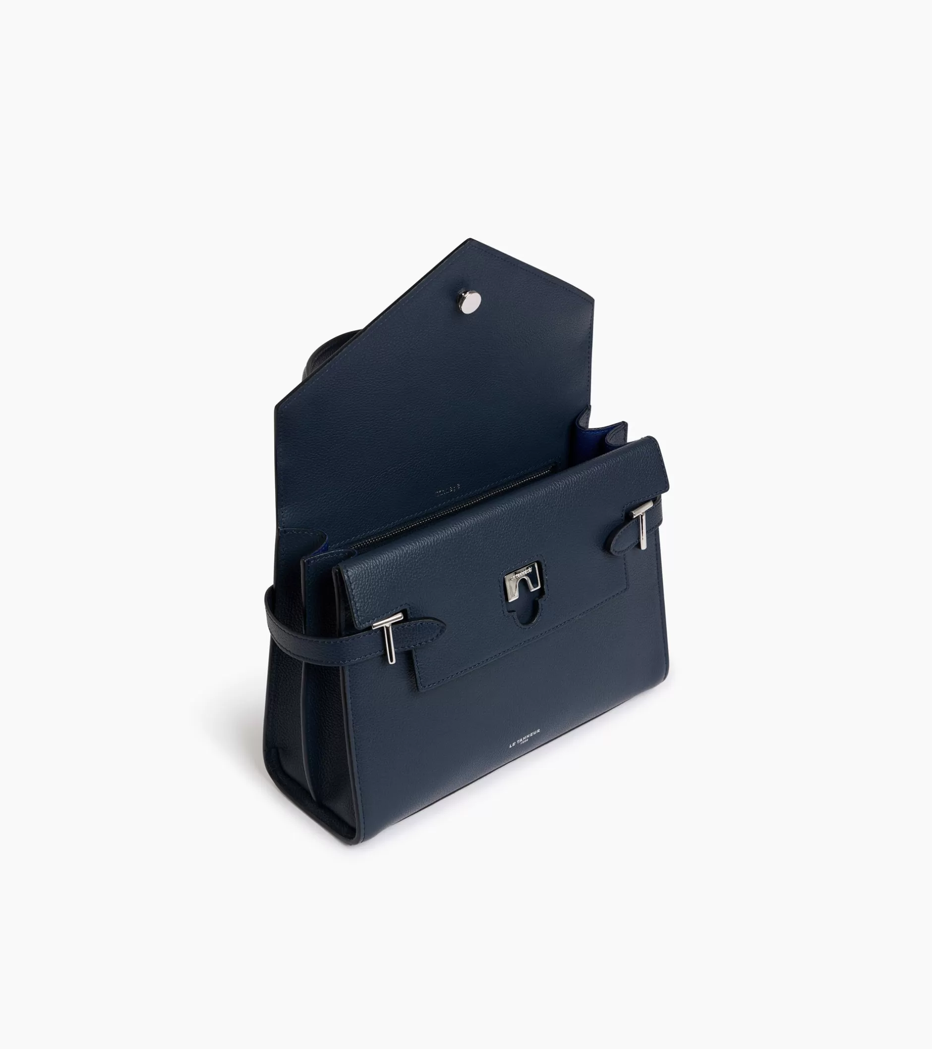 Femme Le Tanneur Sac à main double rabat moyen modèle Emilie en cuir grainé - Twilight Blue