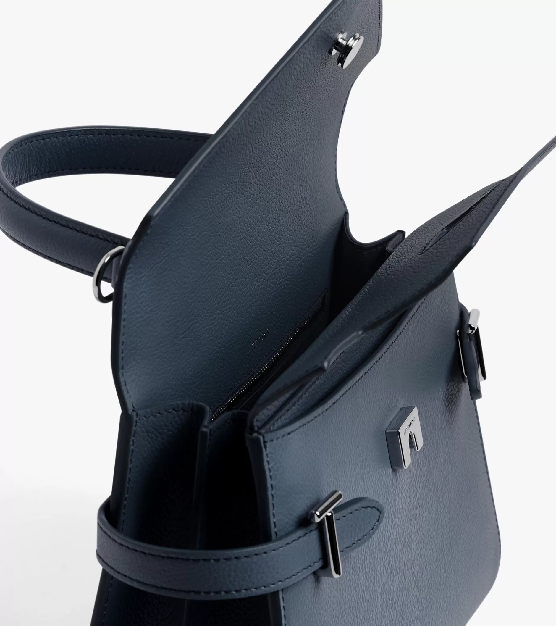 Femme Le Tanneur Sac à main double rabat moyen modèle Emilie en cuir grainé - Twilight Blue