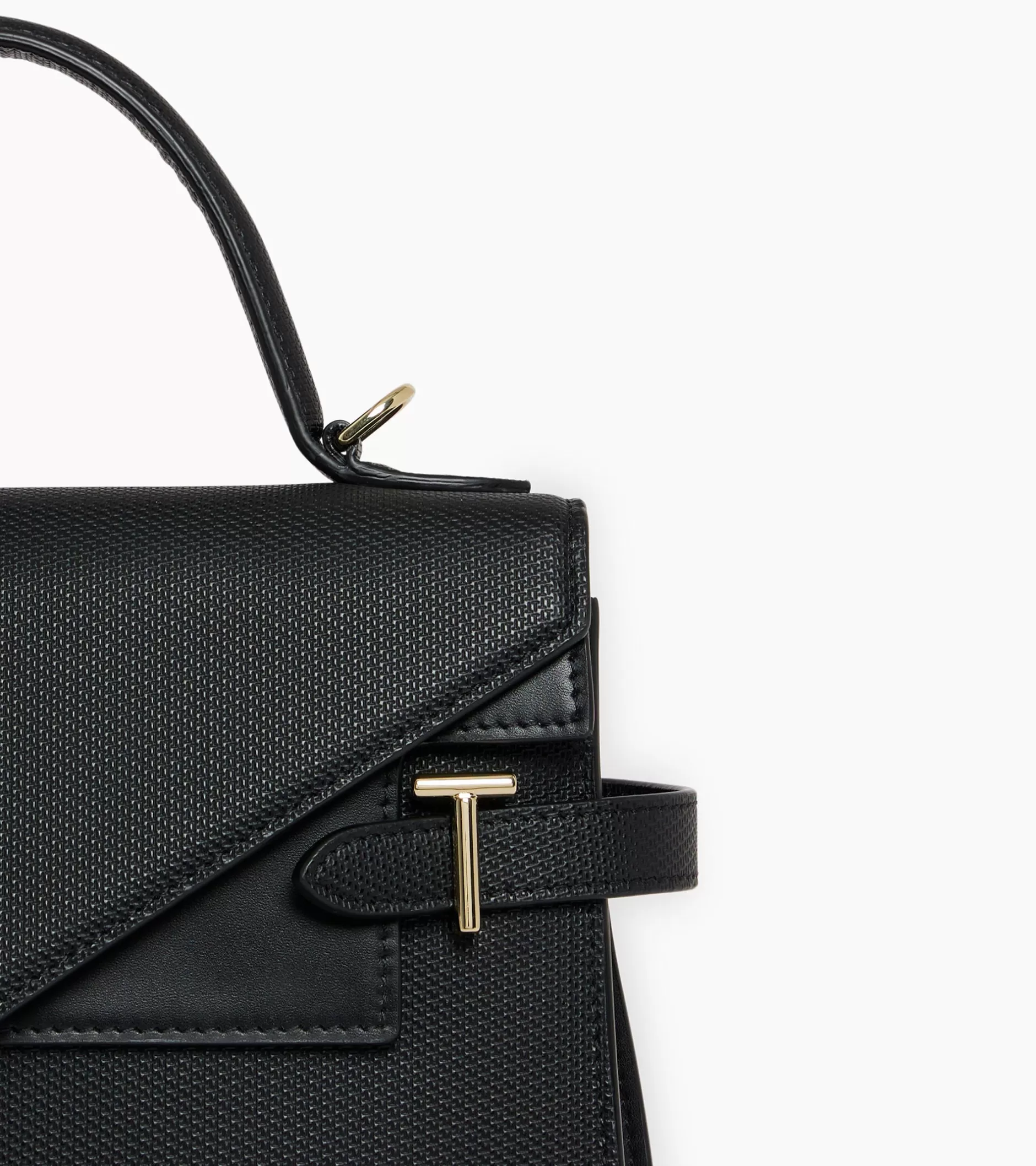 Femme Le Tanneur Sac à main double rabat moyen modèle Emilie en cuir signature T - Black