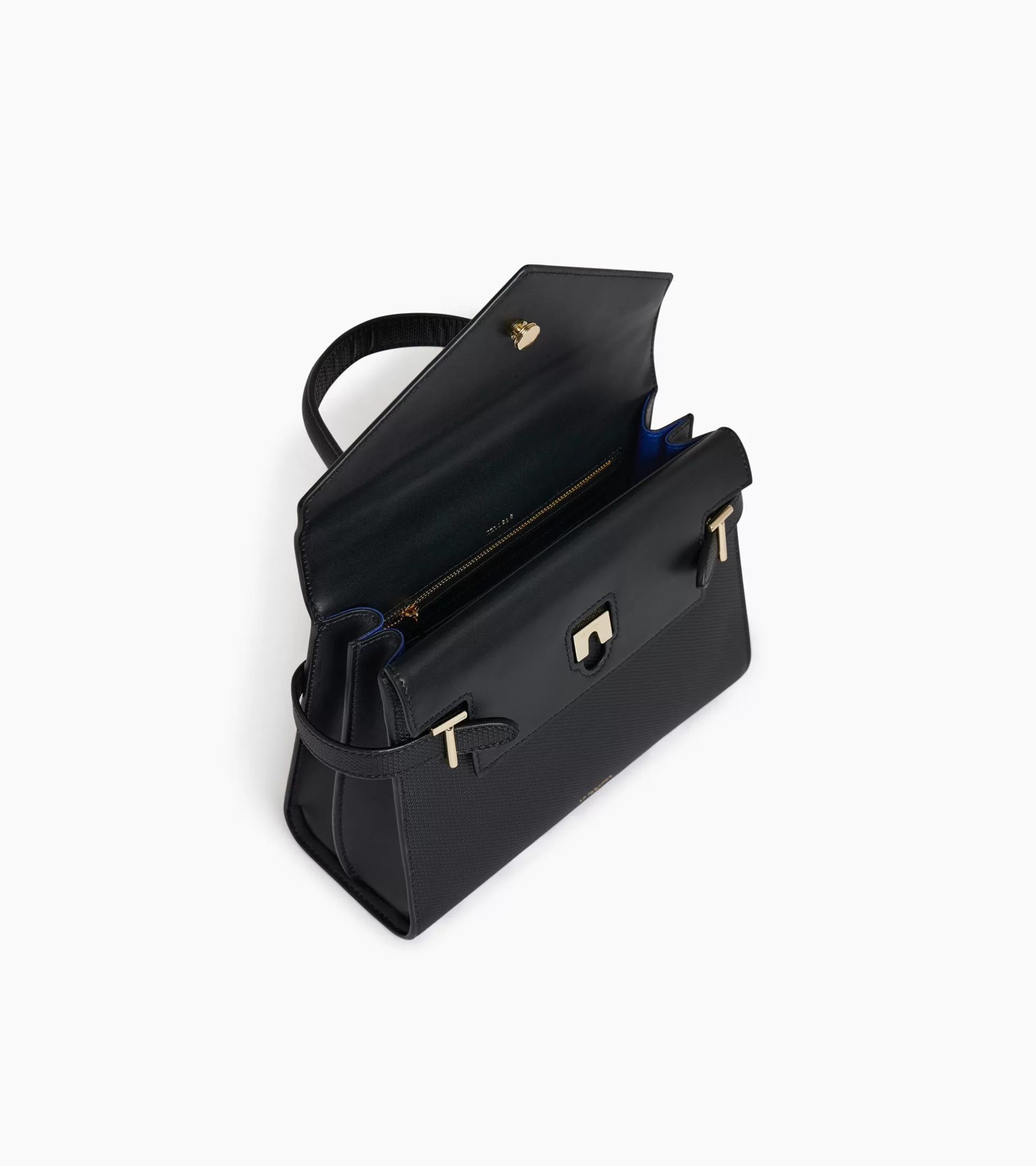 Femme Le Tanneur Sac à main double rabat moyen modèle Emilie en cuir signature T - Black