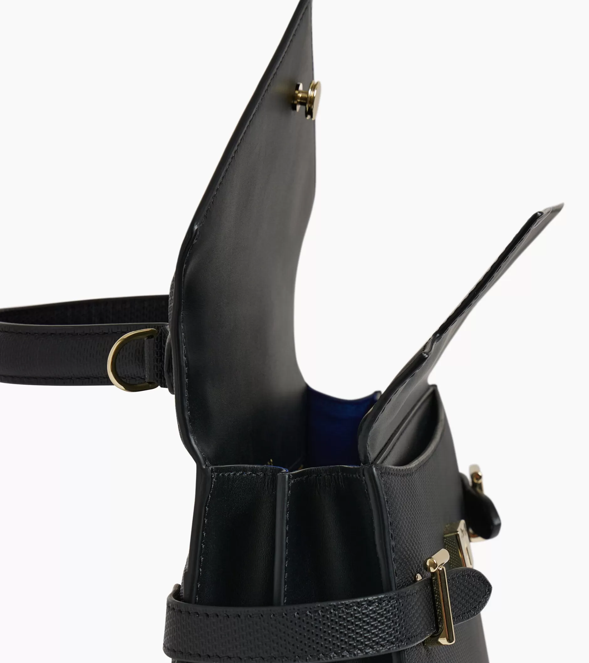 Femme Le Tanneur Sac à main double rabat moyen modèle Emilie en cuir signature T - Black