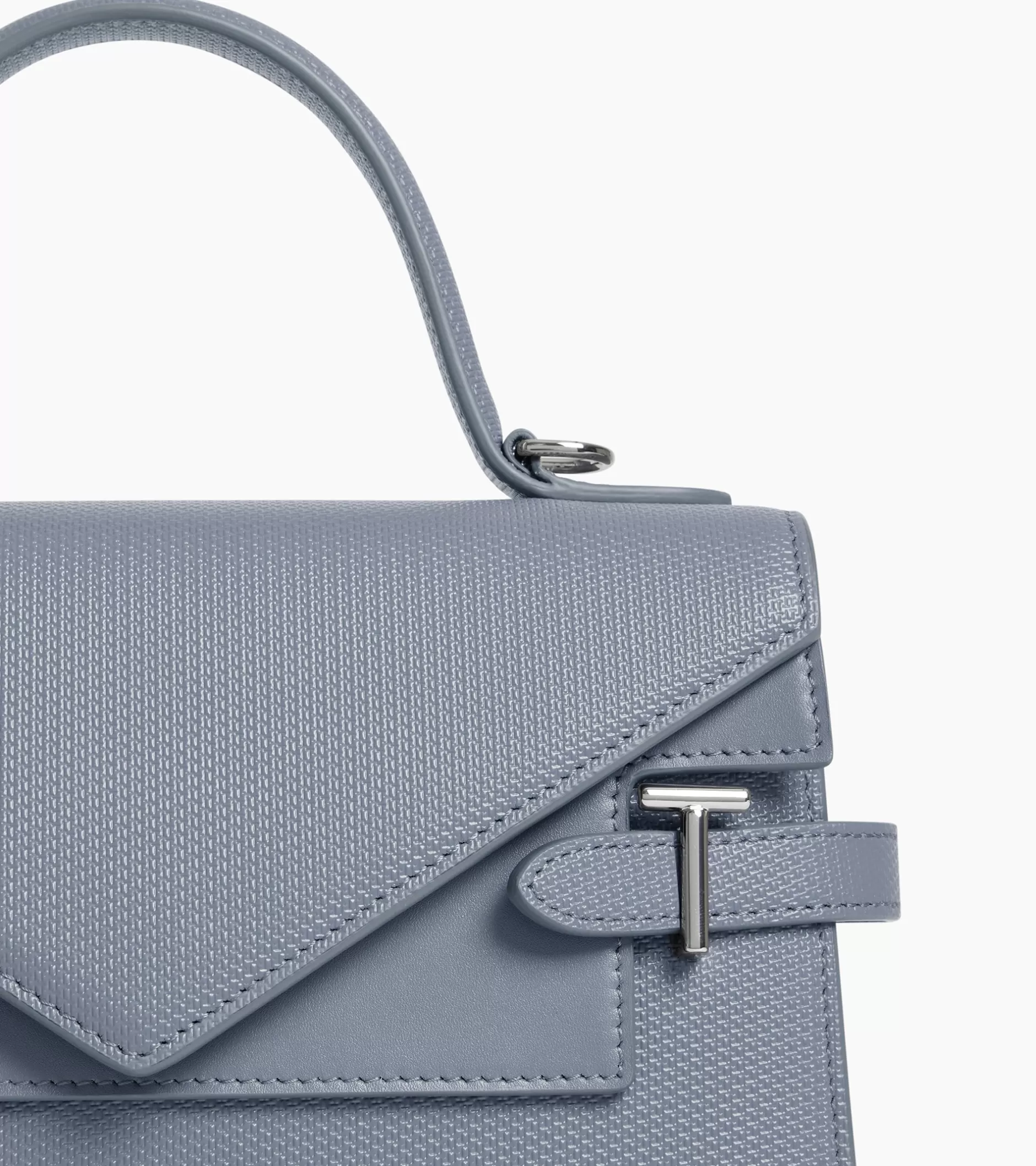 Femme Le Tanneur Sac à main double rabat moyen modèle Emilie en cuir signature T - BLEU ARGILE