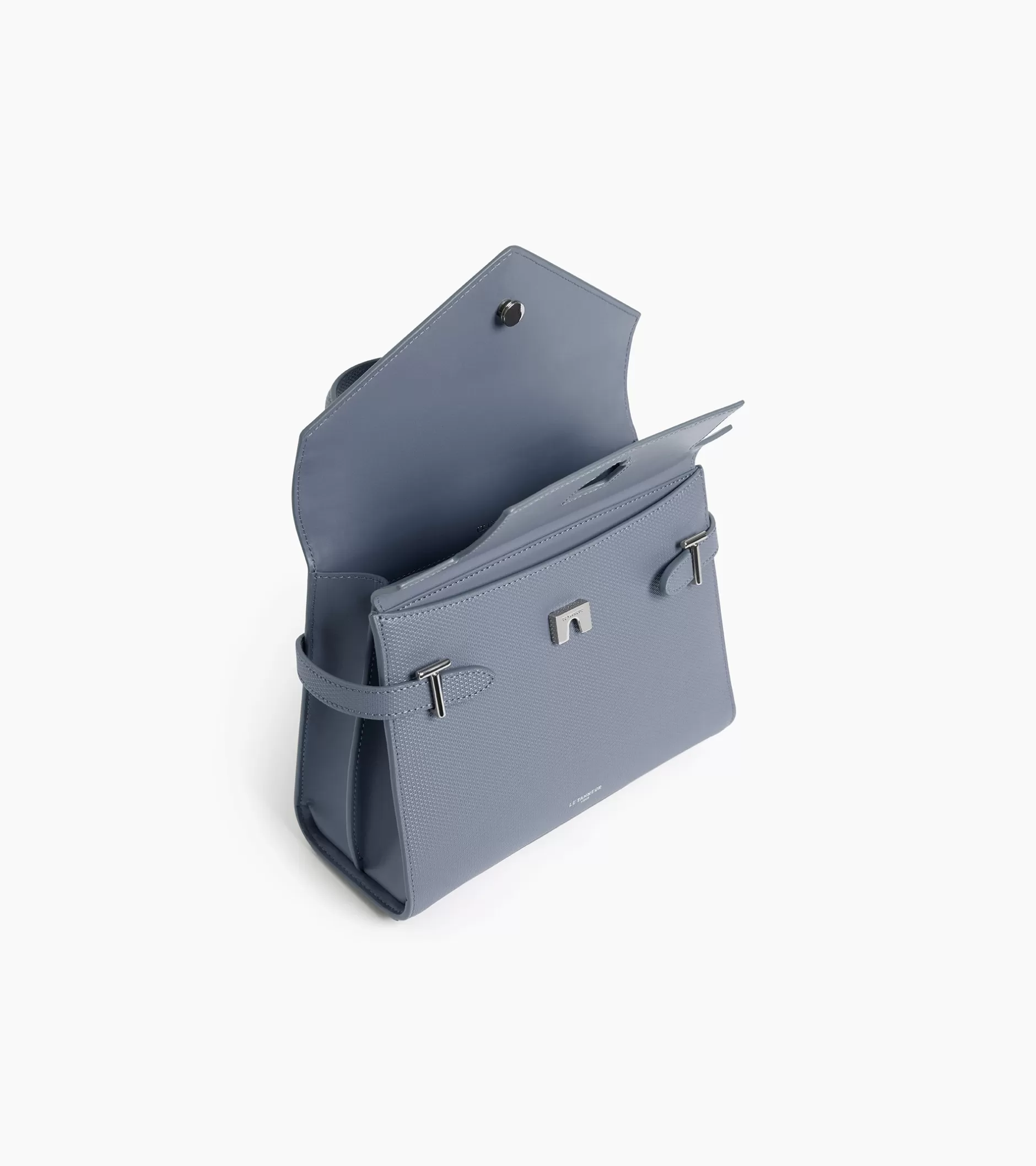 Femme Le Tanneur Sac à main double rabat moyen modèle Emilie en cuir signature T - BLEU ARGILE