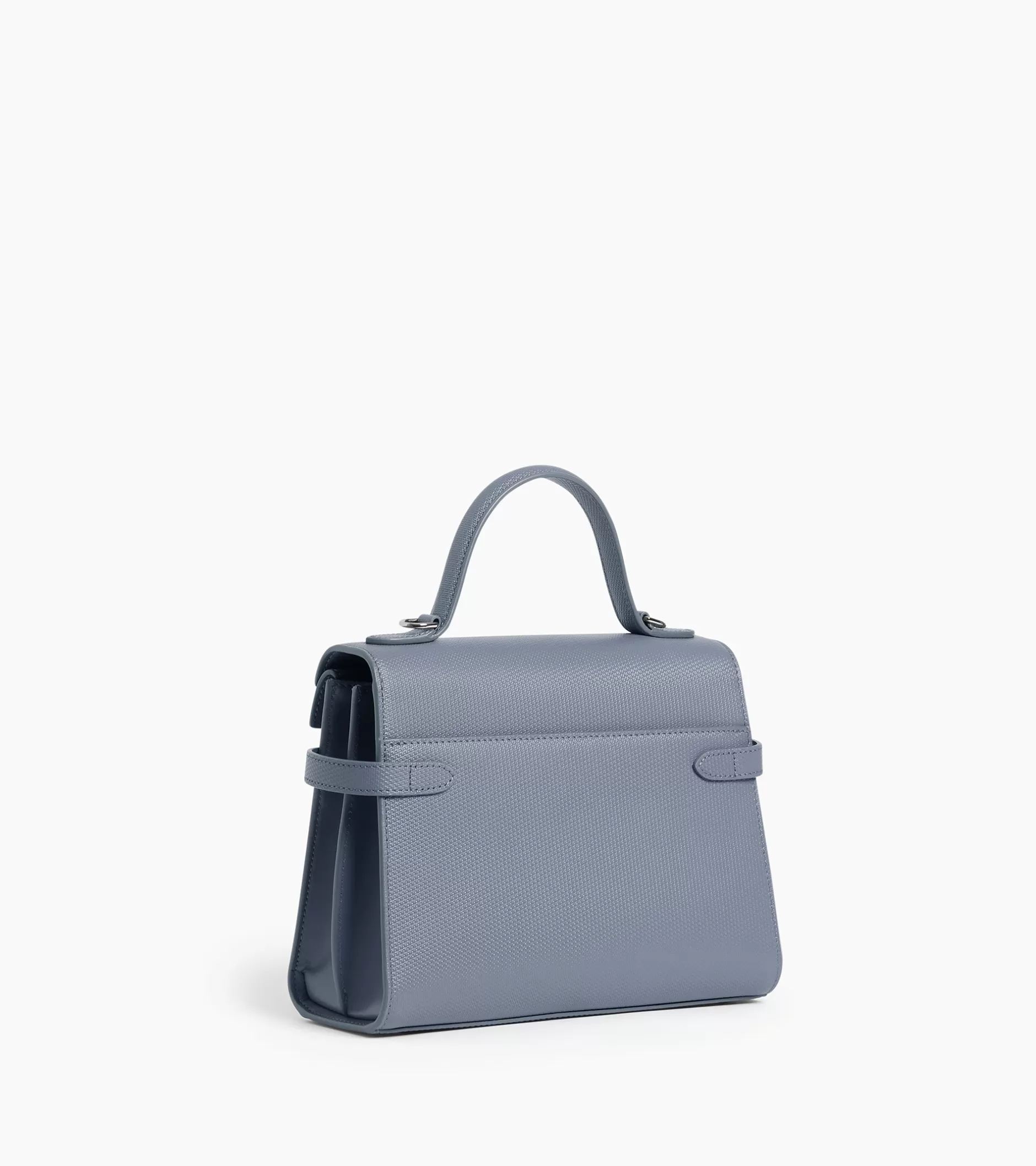 Femme Le Tanneur Sac à main double rabat moyen modèle Emilie en cuir signature T - BLEU ARGILE