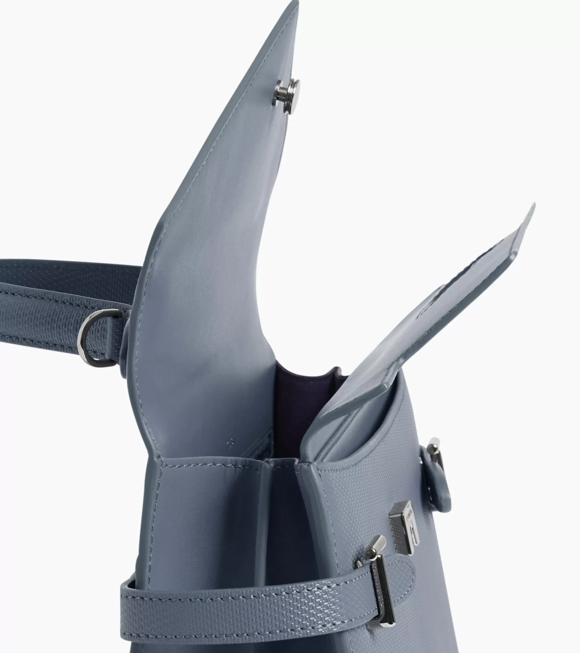 Femme Le Tanneur Sac à main double rabat moyen modèle Emilie en cuir signature T - BLEU ARGILE