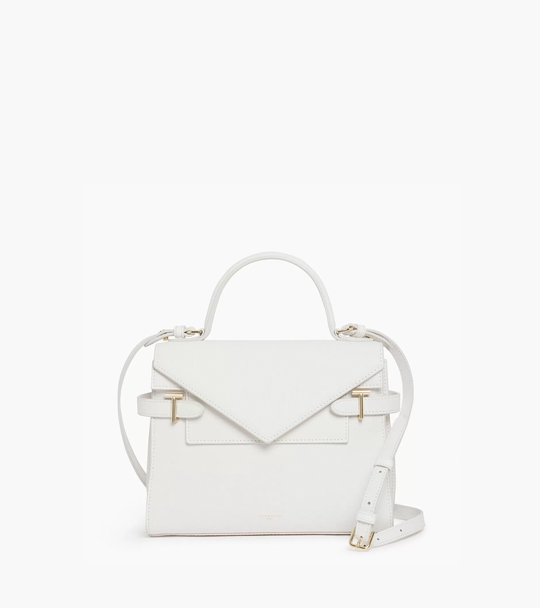 Femme Le Tanneur Sac à main double rabat moyen modèle Emilie en cuir signature T - Chalk White
