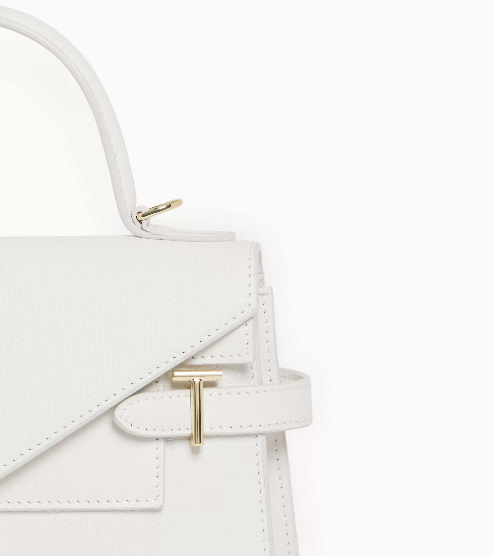 Femme Le Tanneur Sac à main double rabat moyen modèle Emilie en cuir signature T - Chalk White