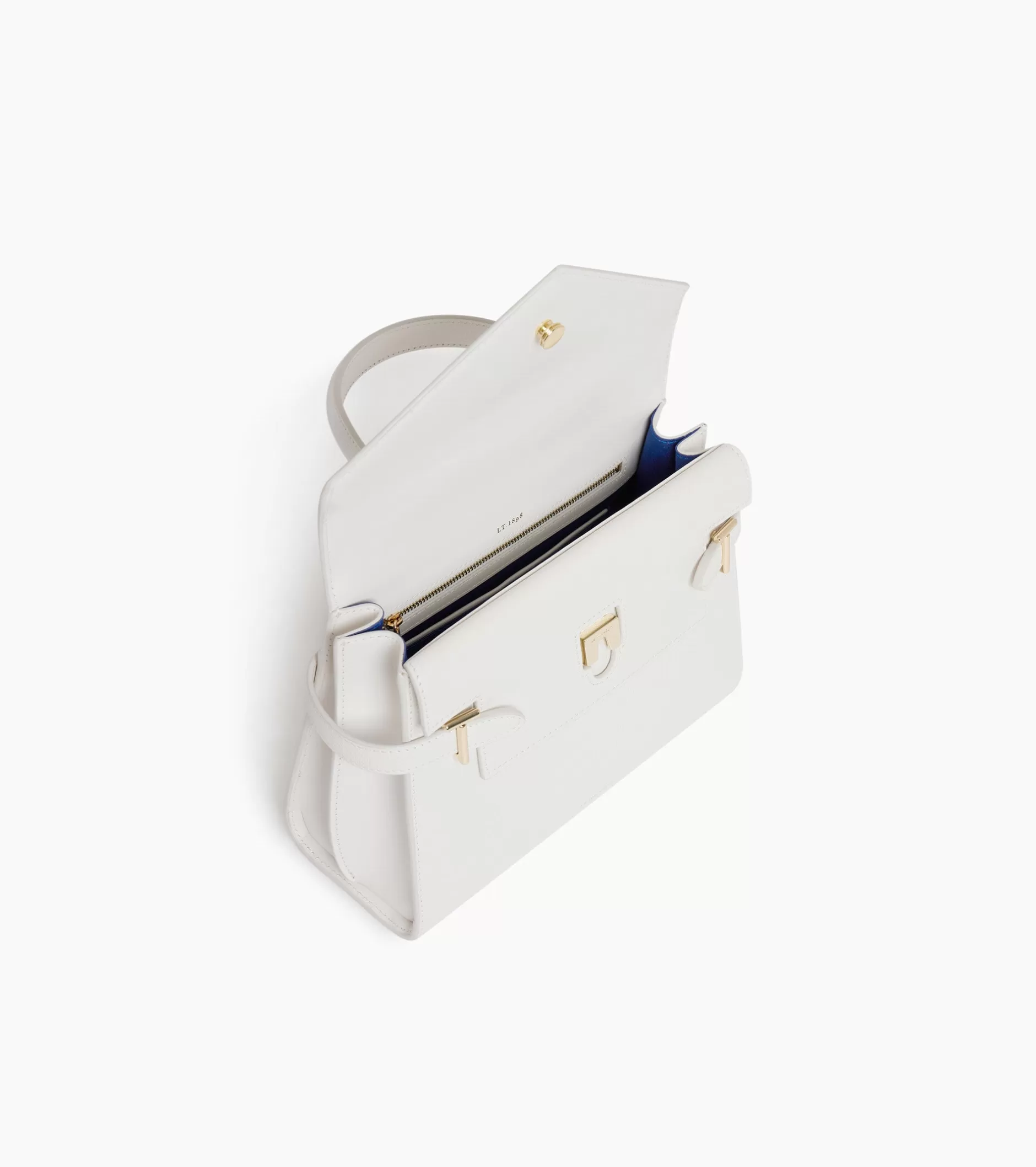 Femme Le Tanneur Sac à main double rabat moyen modèle Emilie en cuir signature T - Chalk White