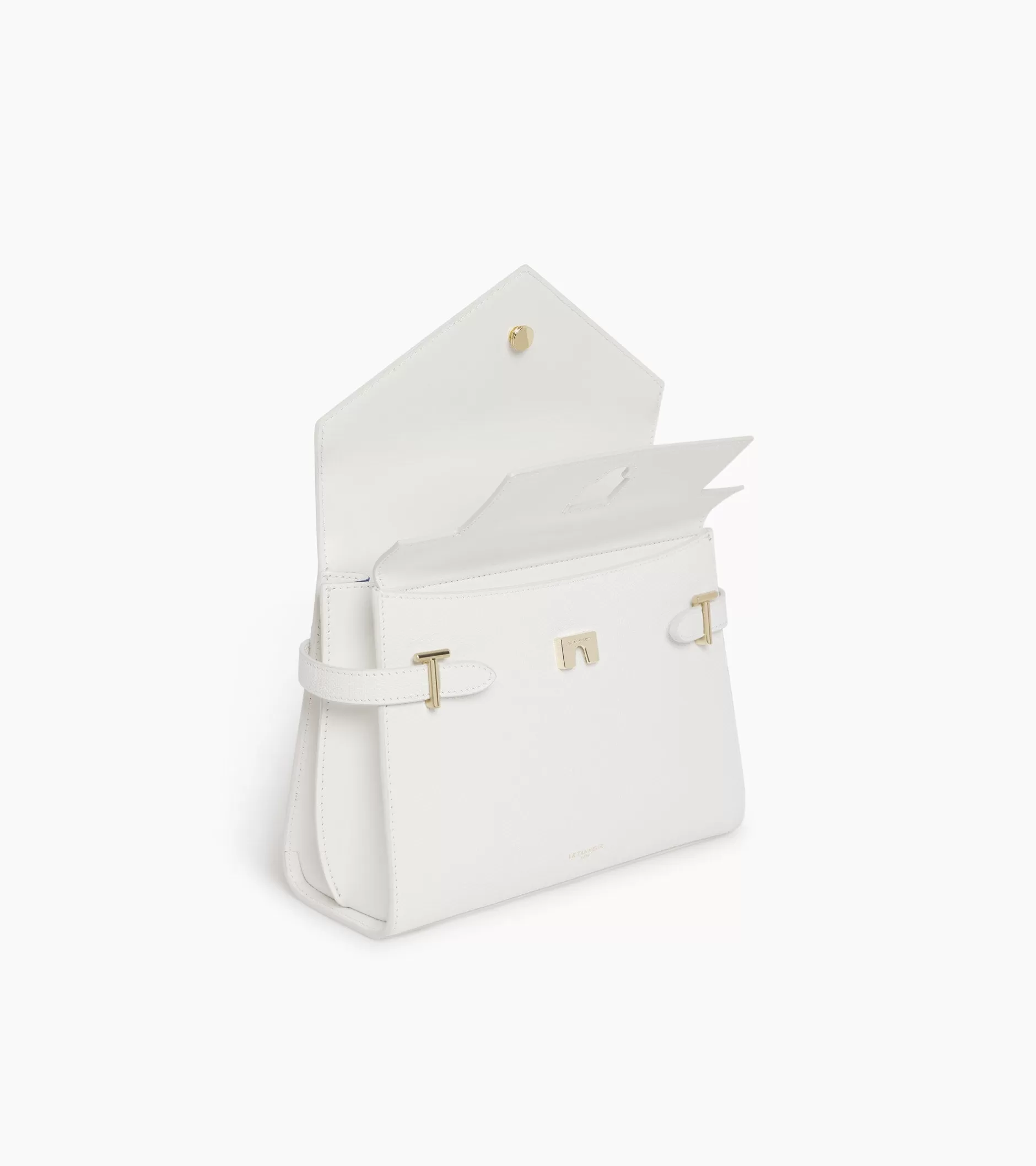 Femme Le Tanneur Sac à main double rabat moyen modèle Emilie en cuir signature T - Chalk White