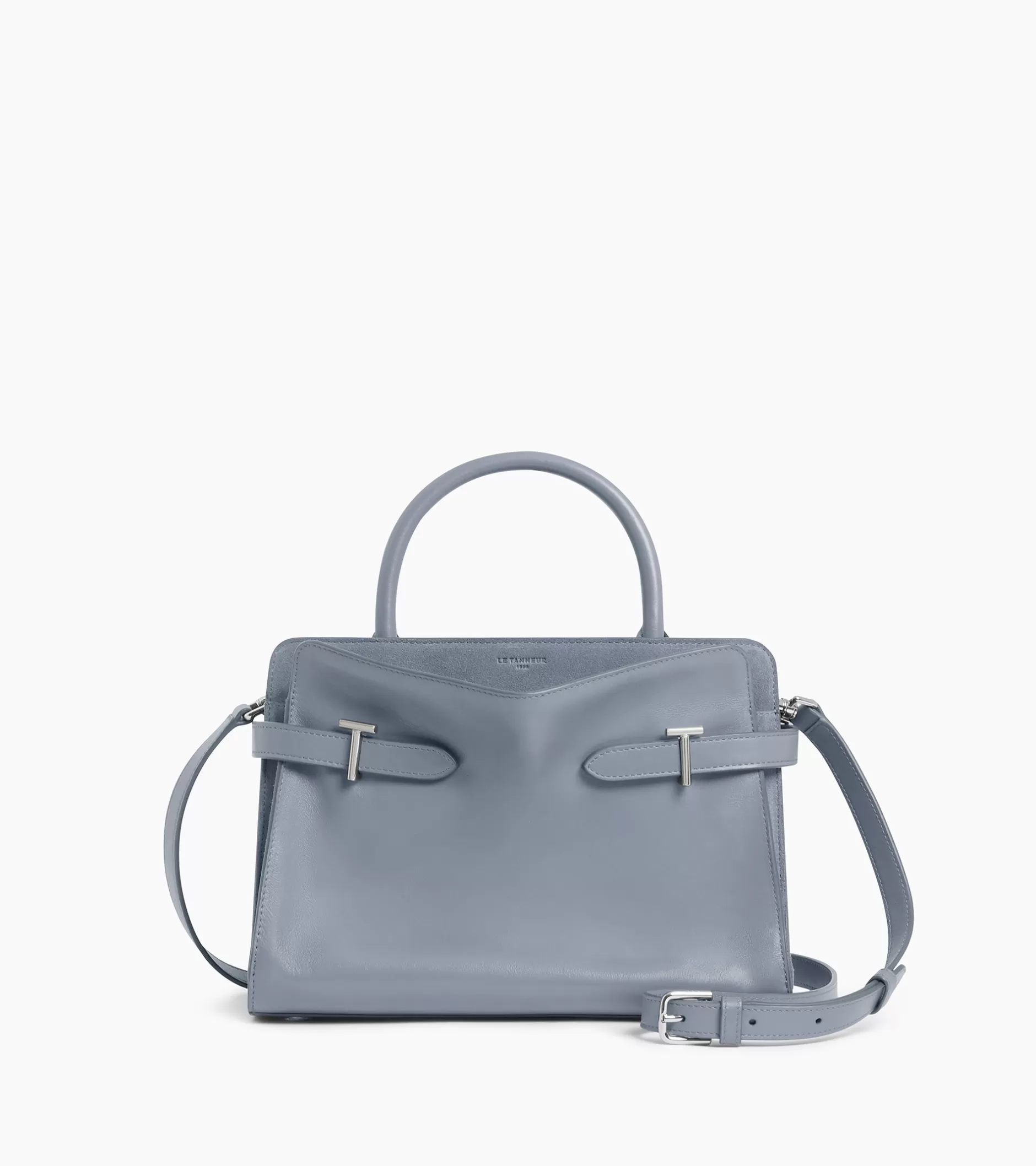Femme Le Tanneur Sac à main moyen modèle Emie en cuir lisse et nubuck - BLEU ARGILE