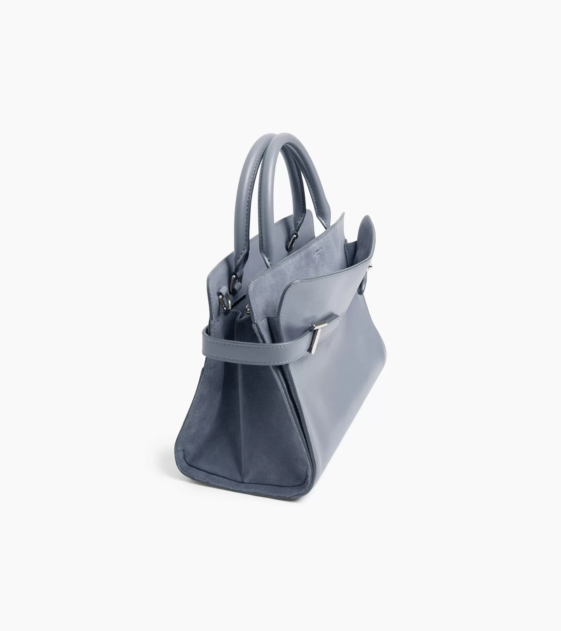 Femme Le Tanneur Sac à main moyen modèle Emie en cuir lisse et nubuck - BLEU ARGILE