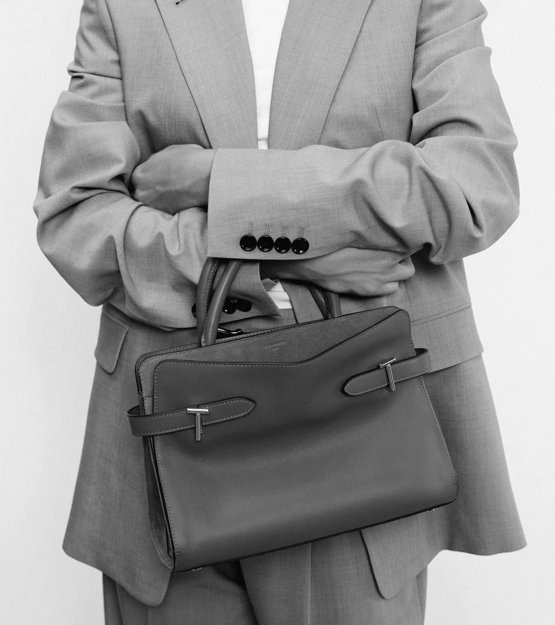 Femme Le Tanneur Sac à main moyen modèle Emie en cuir lisse et nubuck - BLEU ARGILE