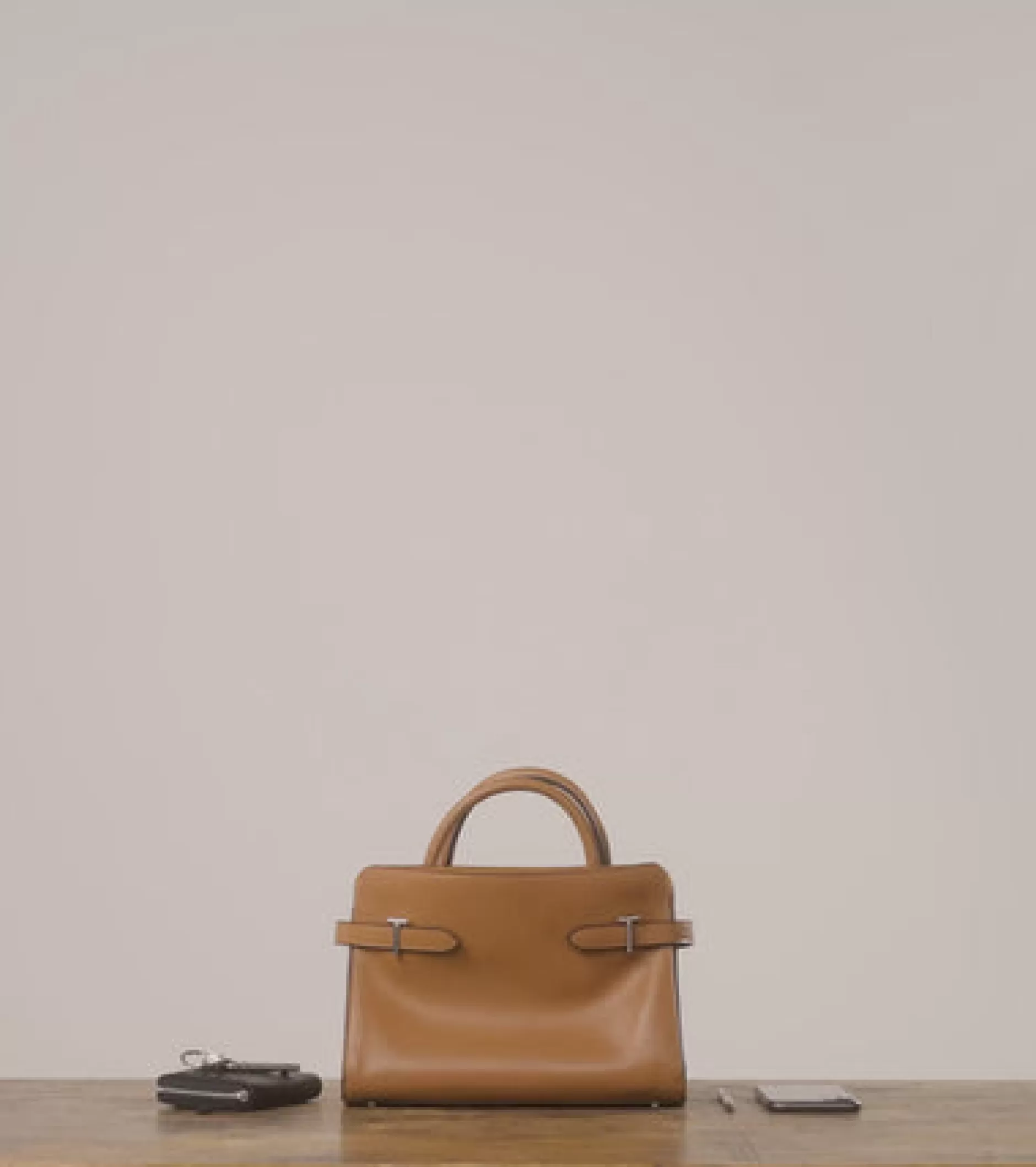 Femme Le Tanneur Sac à main moyen modèle Emie en cuir lisse et nubuck - BLEU ARGILE
