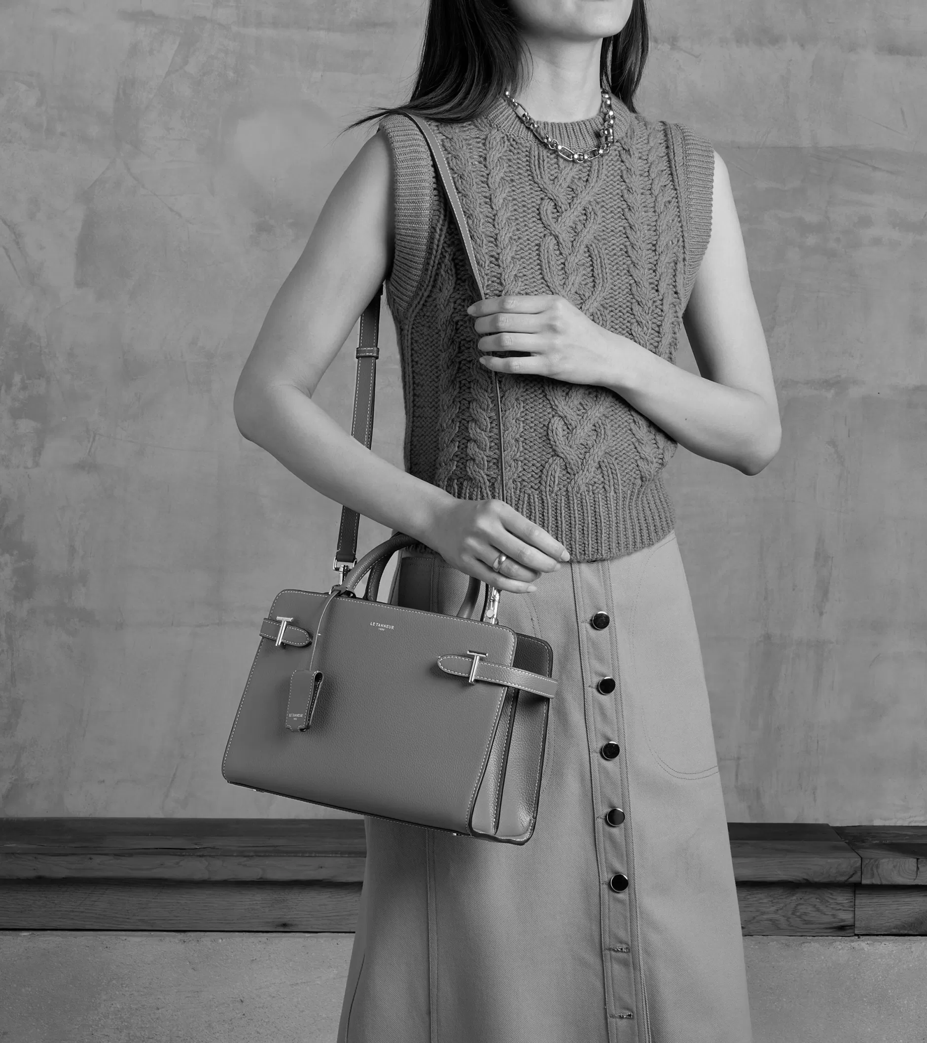 Femme Le Tanneur Sac à main moyen modèle Emilie en cuir grainé - AURORE